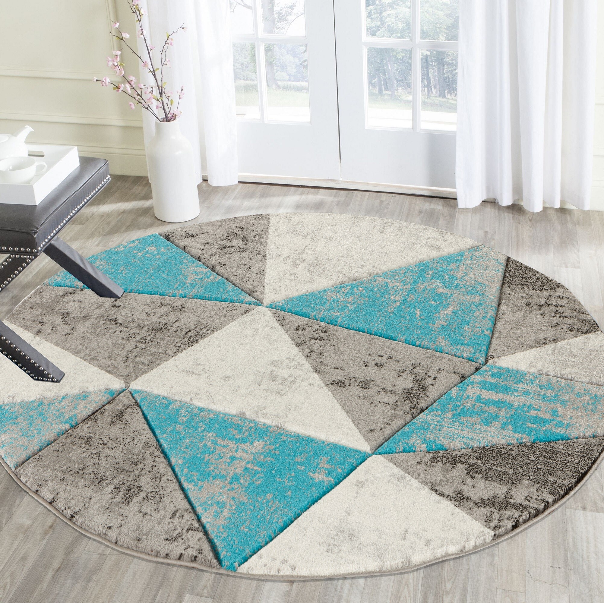 MDA Rugs OR11755 Orelsi 5 x 5 (ft) Polypropylene Gray/Blue Round Indoor Abstract Area rug