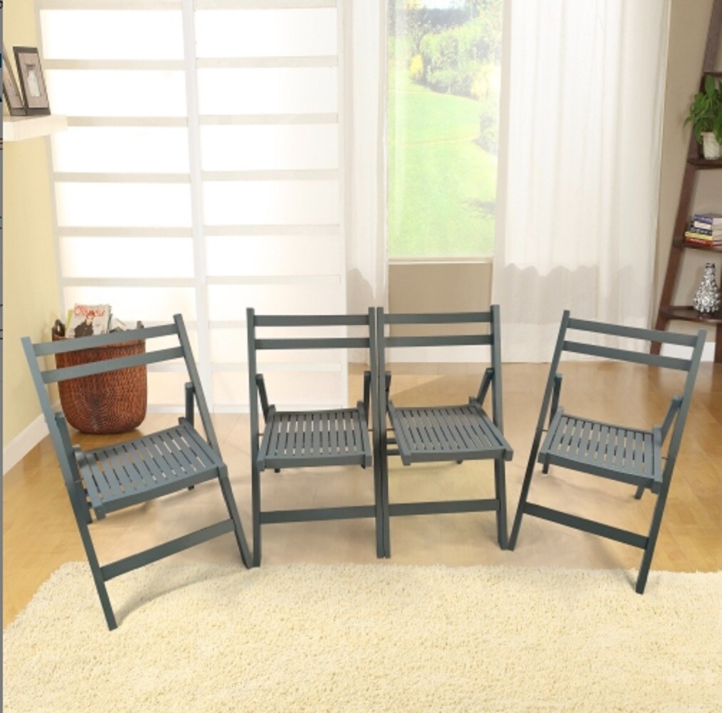 ZAKLOOP WU49539765 Folding Chair Set of 4 Stackable Gray Stationary Beach Chair with Gray Slat Seat