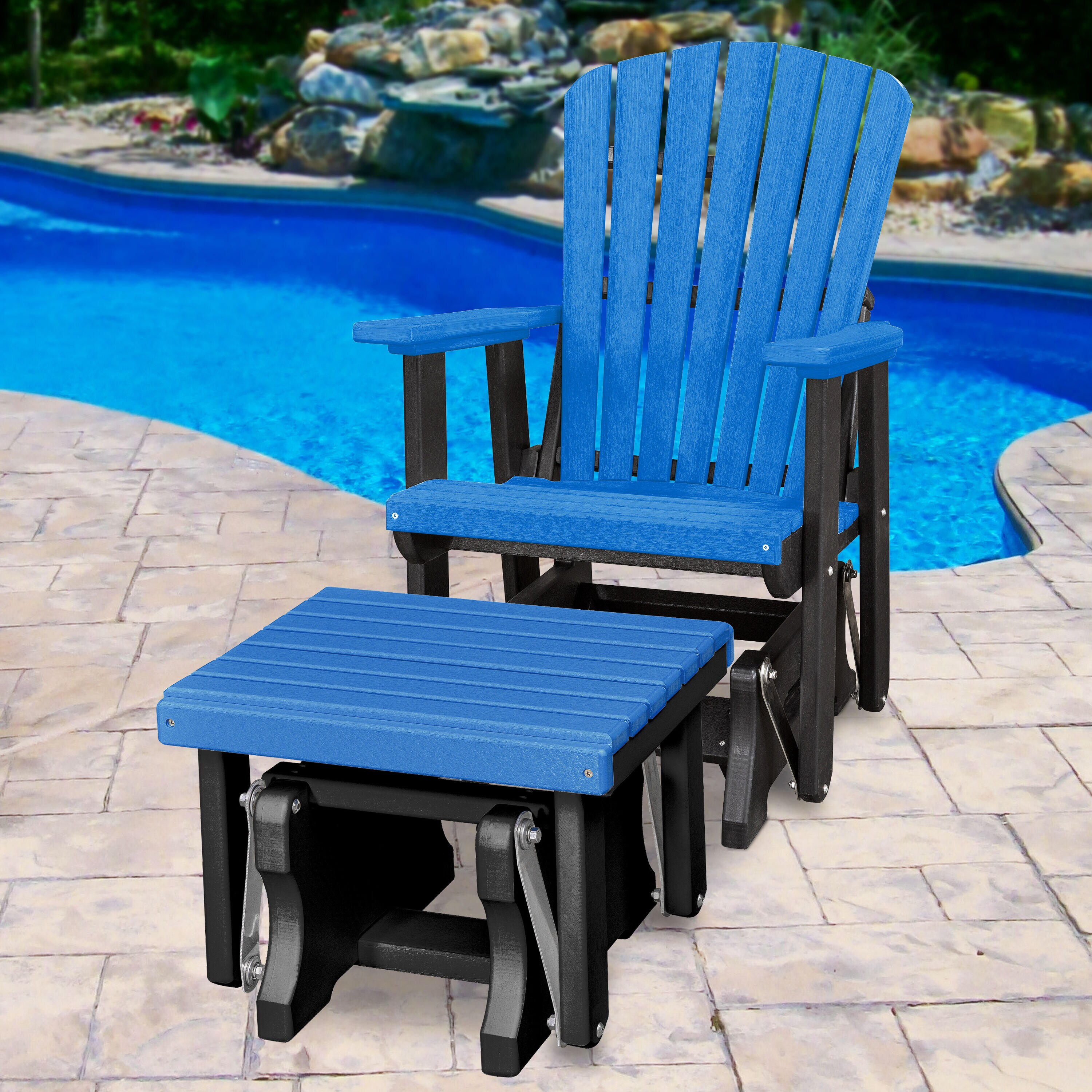 American Furniture Classics 515-601BBK Amish Black HDPE Frame Glider Adirondack Chair with Slat Seat