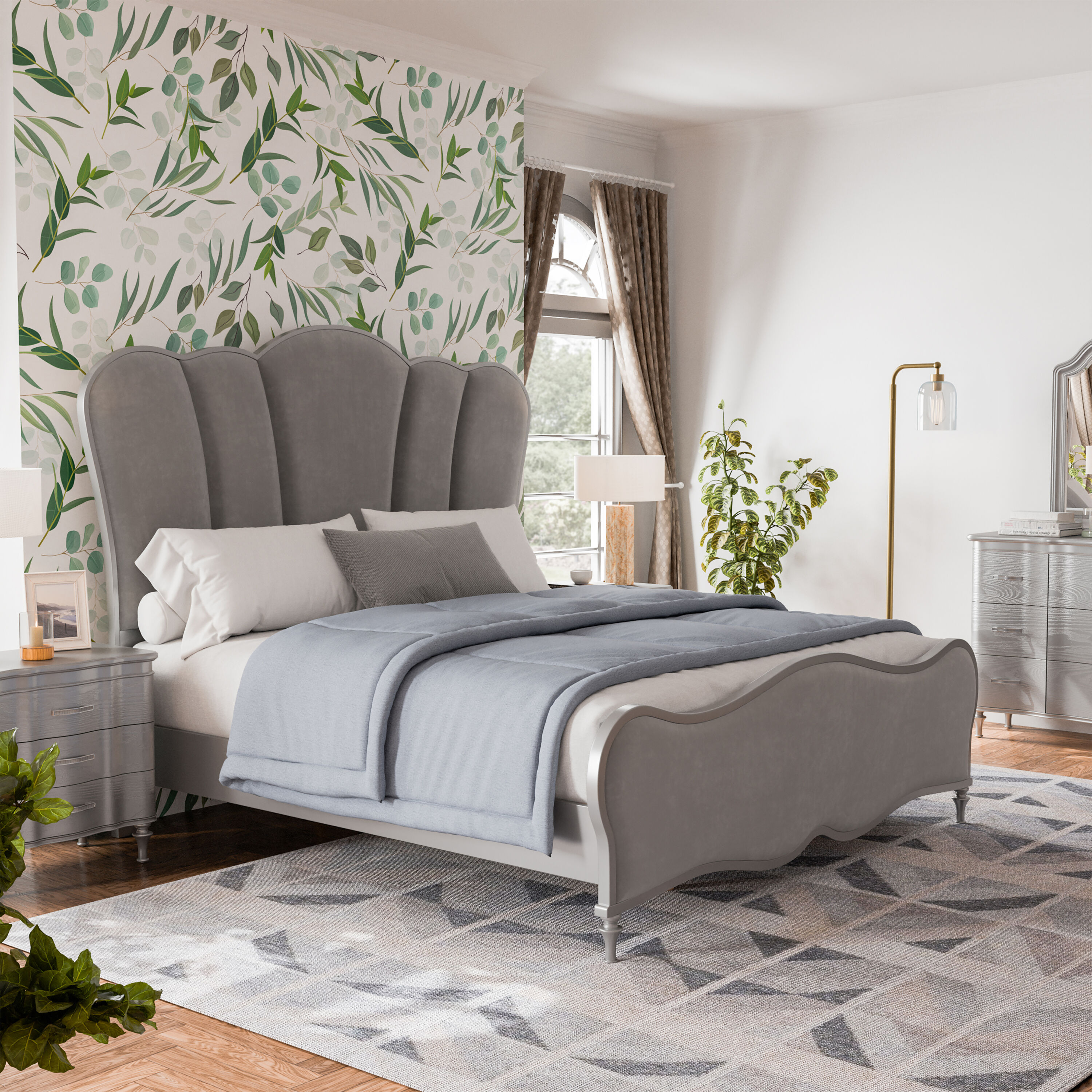 Furniture of America IDF-7416SV-Q Seabliss Silver Queen Wood Panel Bed