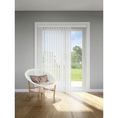 Levolor Trim Go 3 5 In Slat Width 45 X 84 Cordless S Curve White Room Darkening Vertical Blinds The Department At Lowes Com
