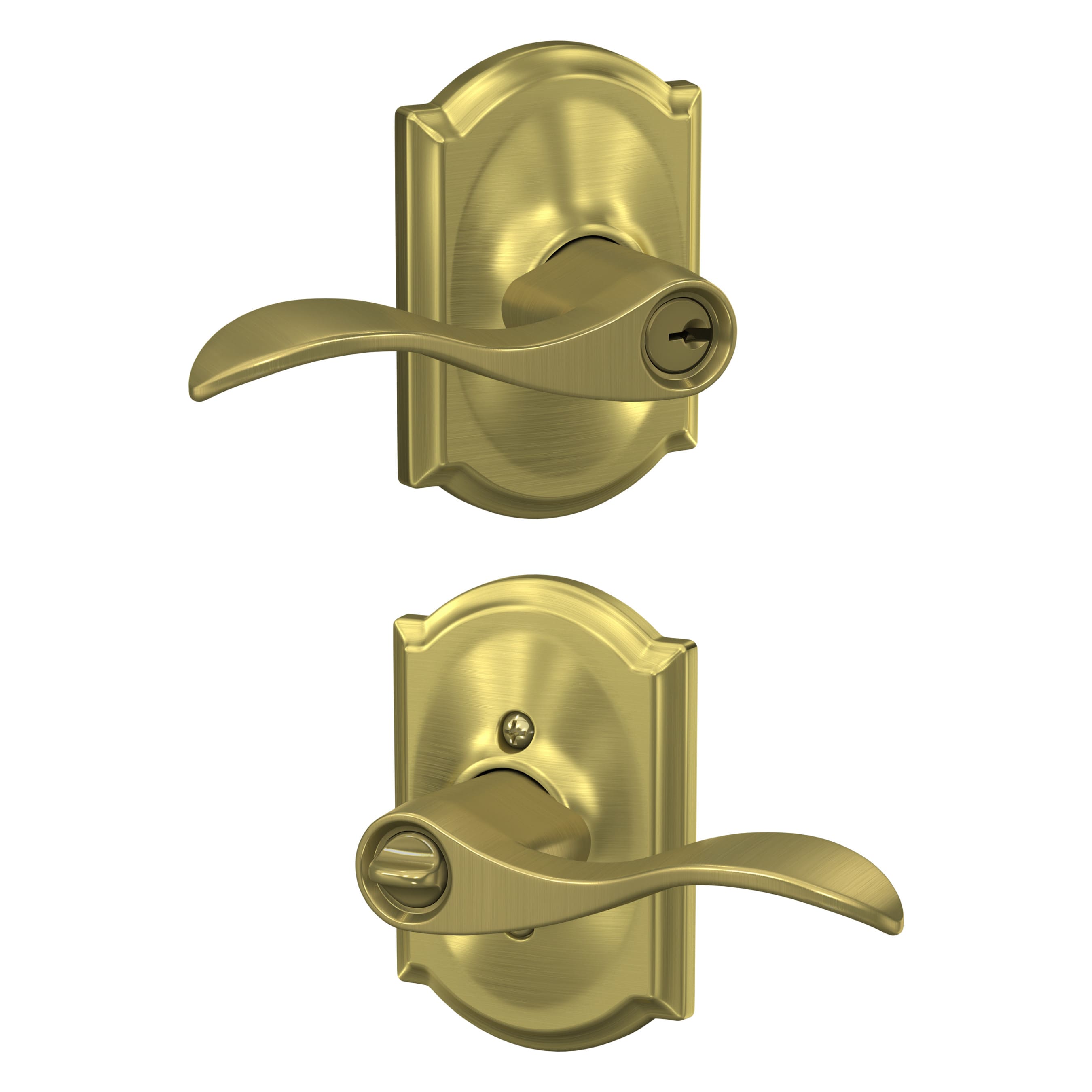 Schlage F51A ACC 608 CAM Accent - Camelot Aged Brass Exterior Keyed Entry Door Handle