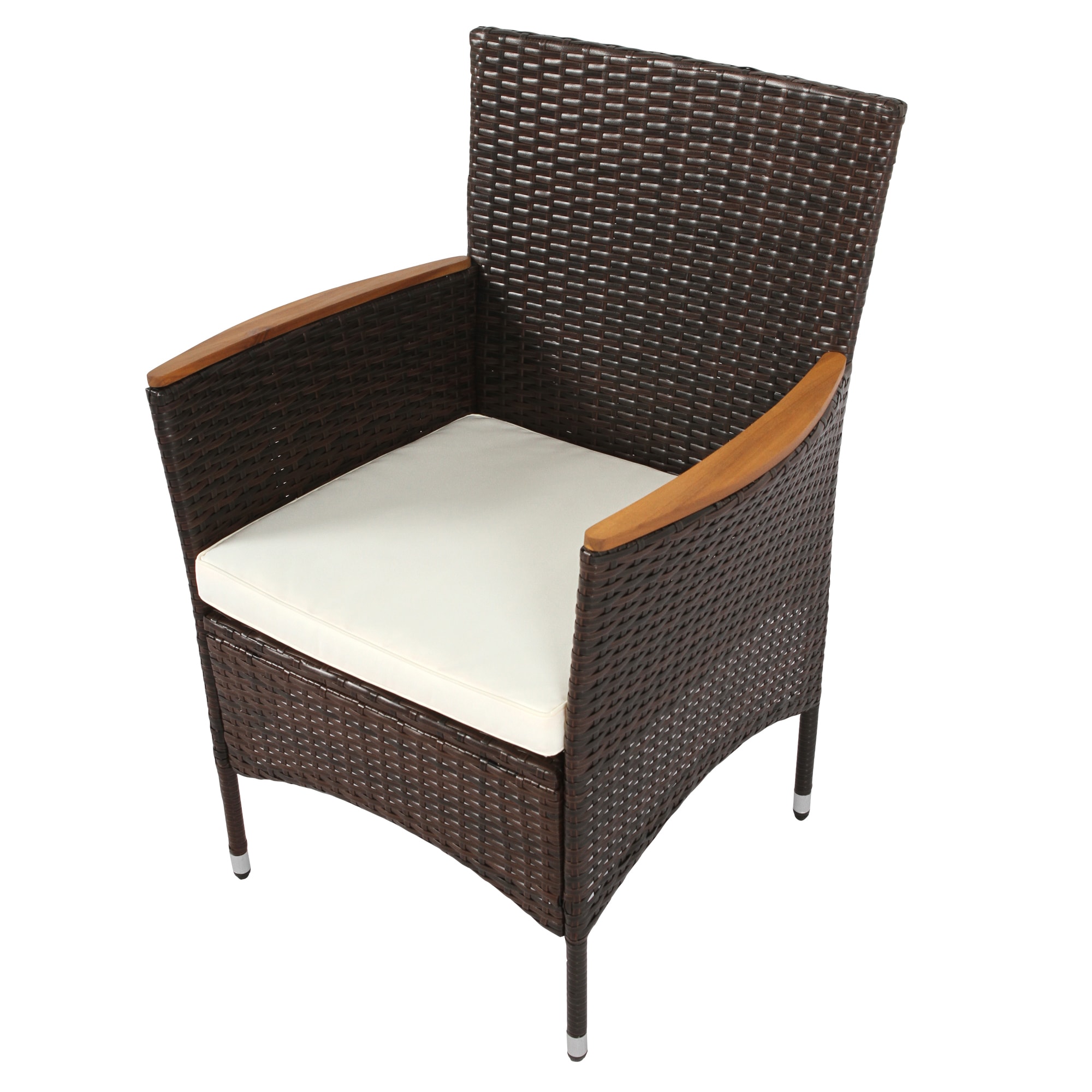 Brown Acacia Wood and Wicker Patio Dining Set with Cushions