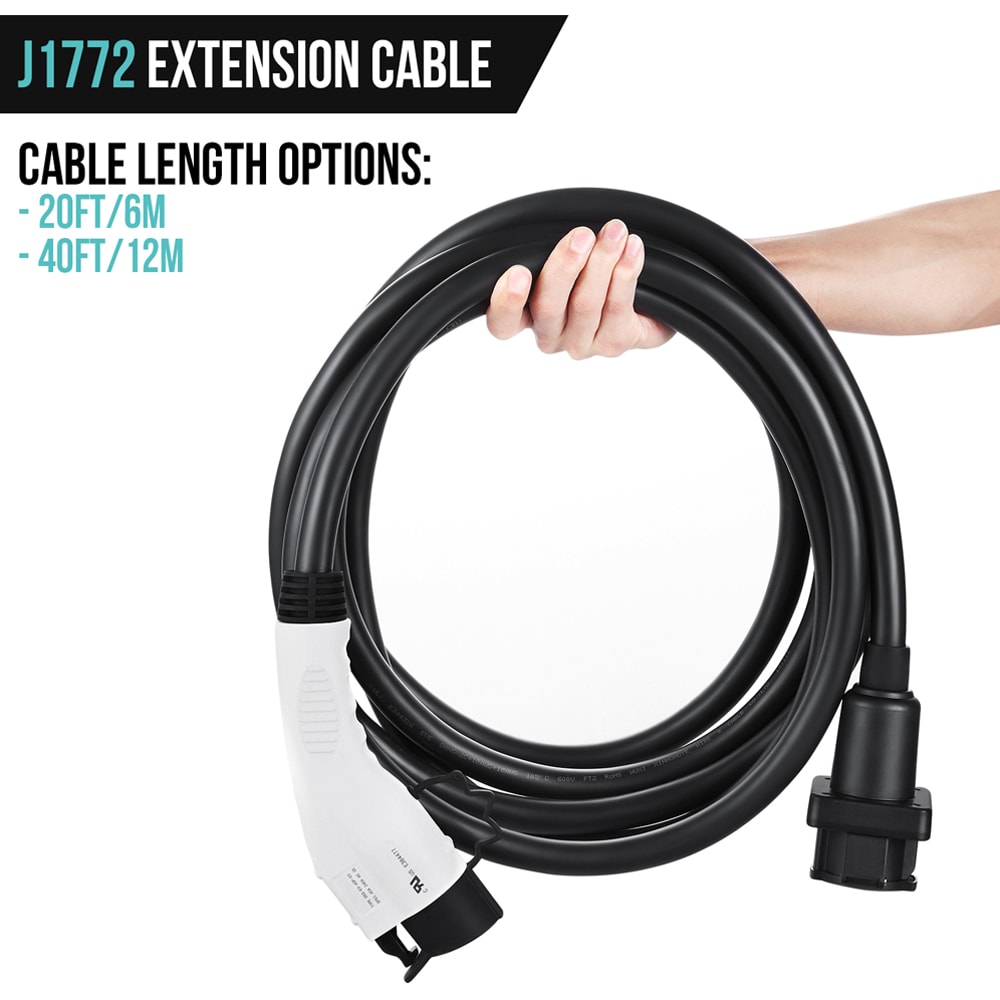 Inteset 20ft 48amp J1772 EV Extension Cable, Made in USA for Electric Vehicle Charging Stations, Carrying Bag, Ultra-Flex Cable, UL Listed Parts - 3
