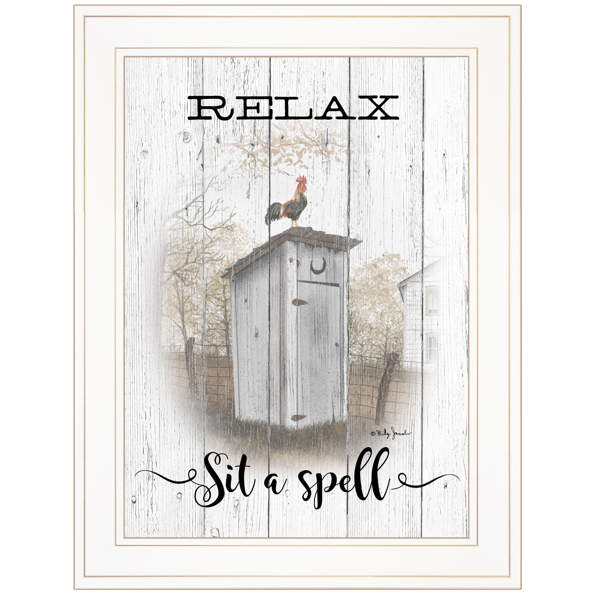 Trendy Decor 4U BJ1220-226G Relax-sit A Spell Billy Jacobs White Wood Framed 19-in H x 15-in W Inspirational Paper Print