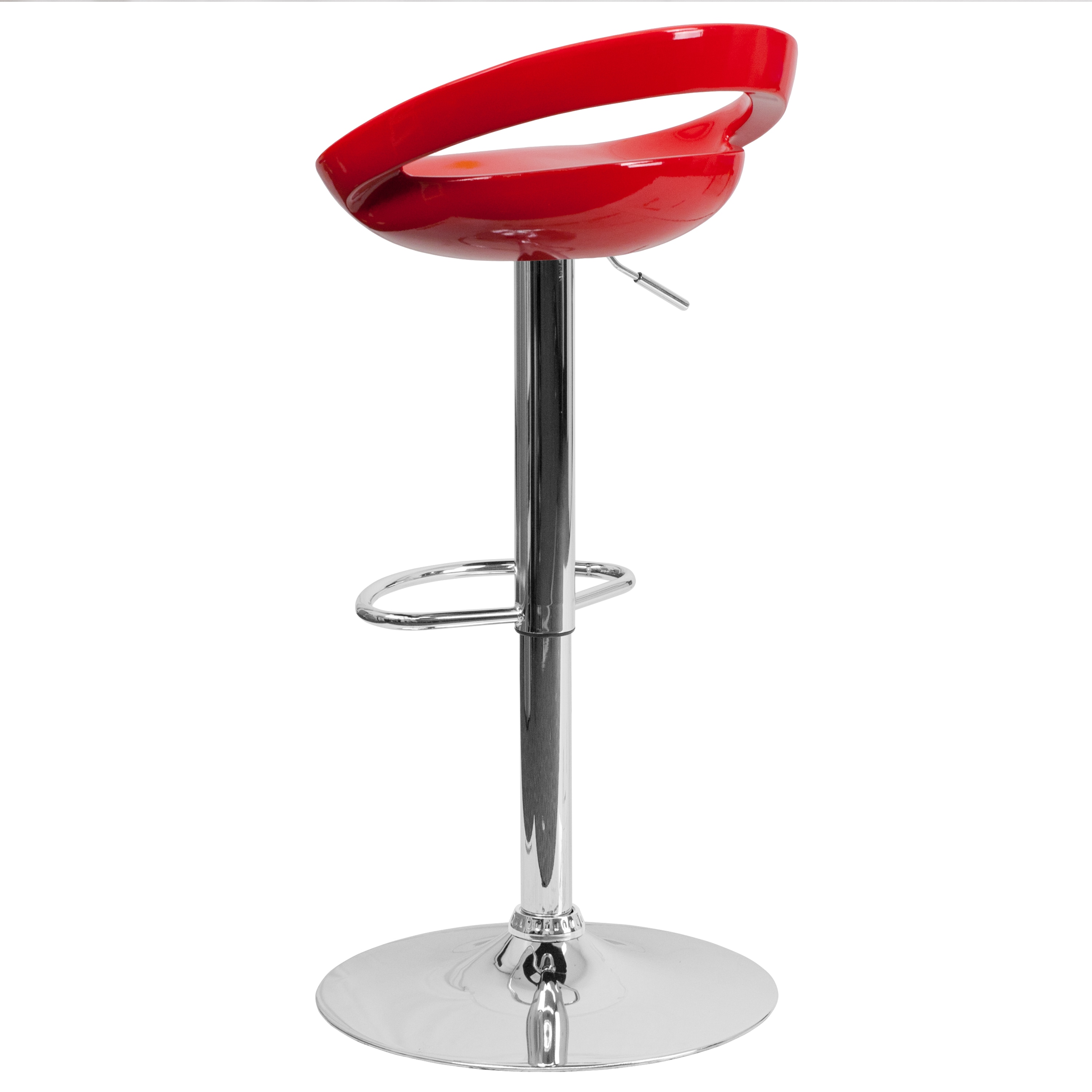 Modern Red Adjustable Swivel Barstool with Chrome Base