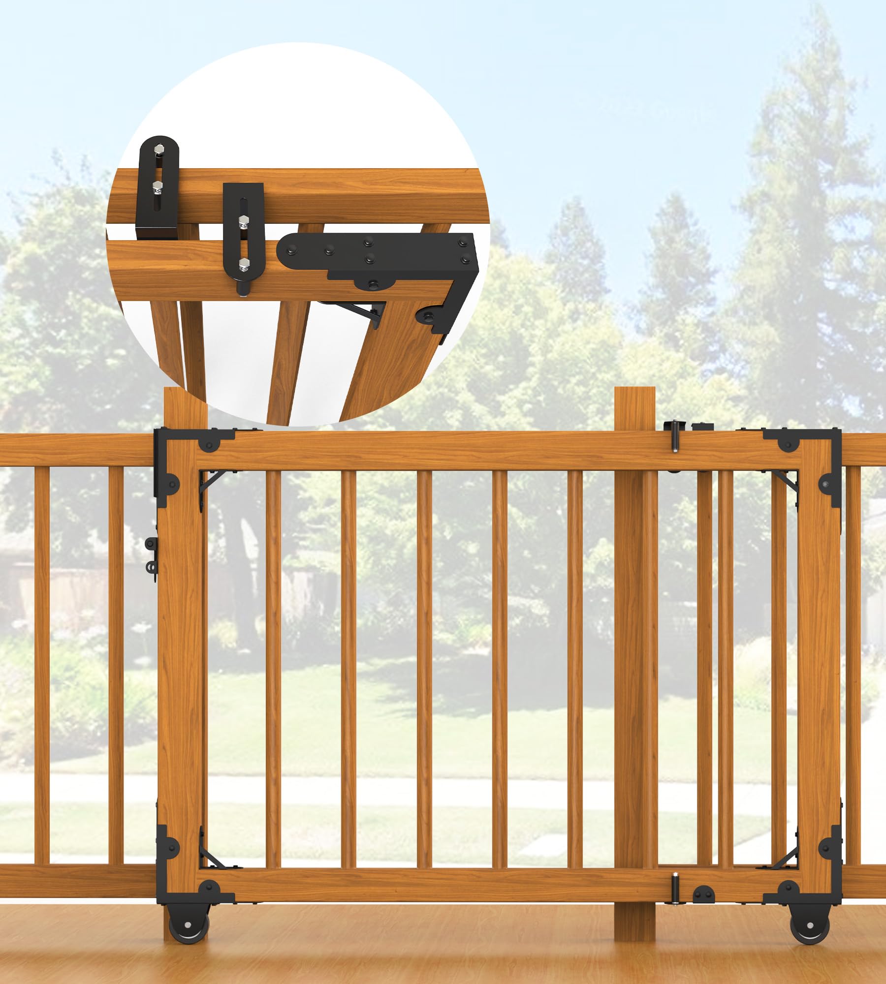 Phyfalip  Heavy Duty Sliding Gate Kit Universal Adjustable Hardware with Latch for Wooden Gates Backyard Patio Deck Stairway Pet Safety No Sag