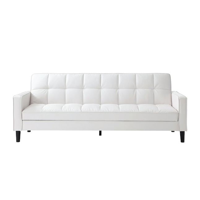 Loft Lyfe Osburne Modern White Faux, White Tufted Faux Leather Sofa