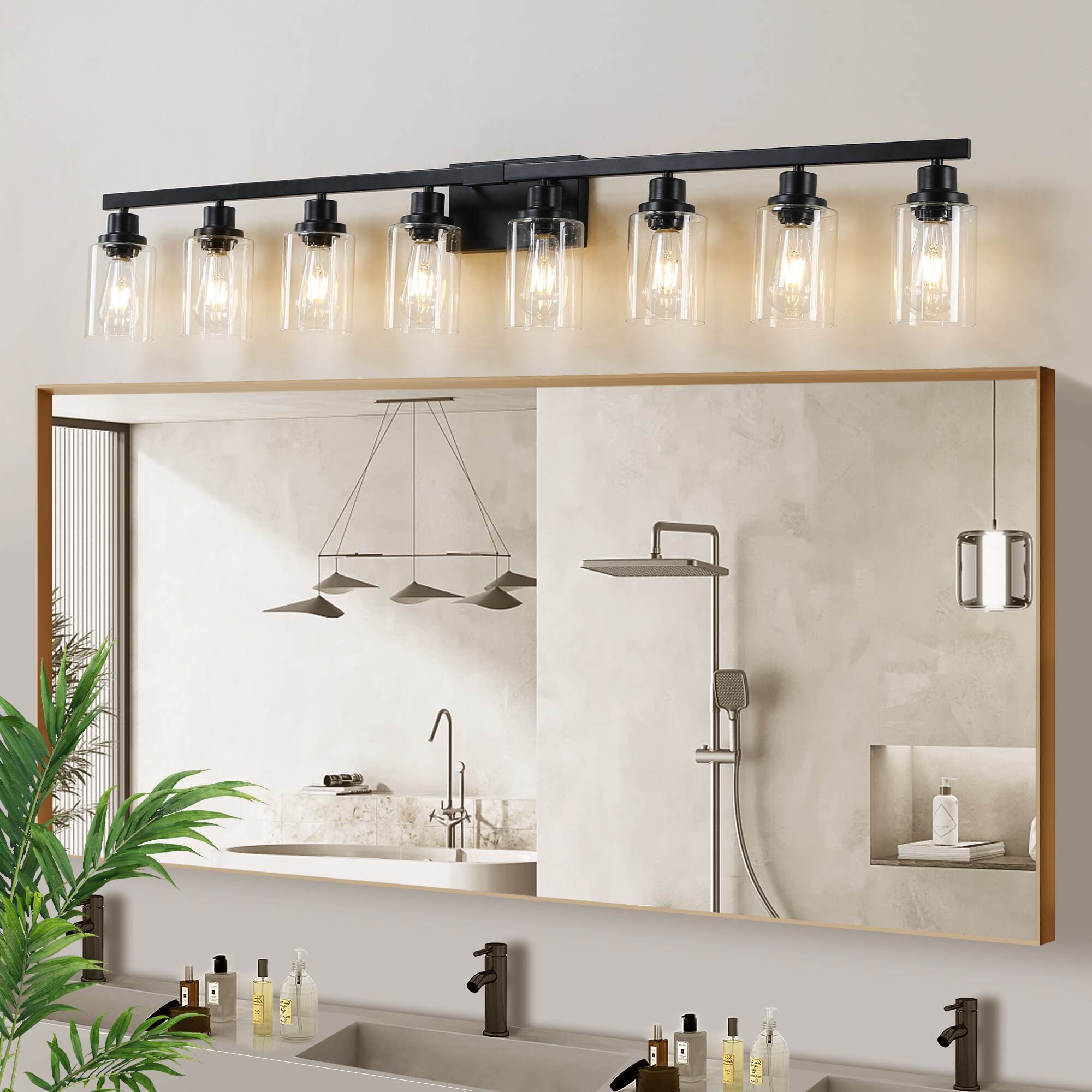 LUXEYARD 51in Black 8-Light Vanity Light with Clear Glass Shades Modern ...