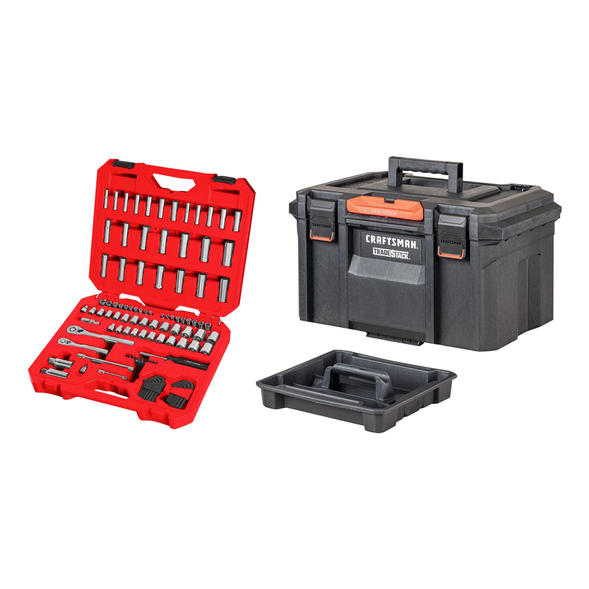 CRAFTSMAN TRADESTACK System 21.625-in-Drawer Black Structural Foam Lockable Tool Box & 105-Piece Standard (SAE) and Metric Combination Polished