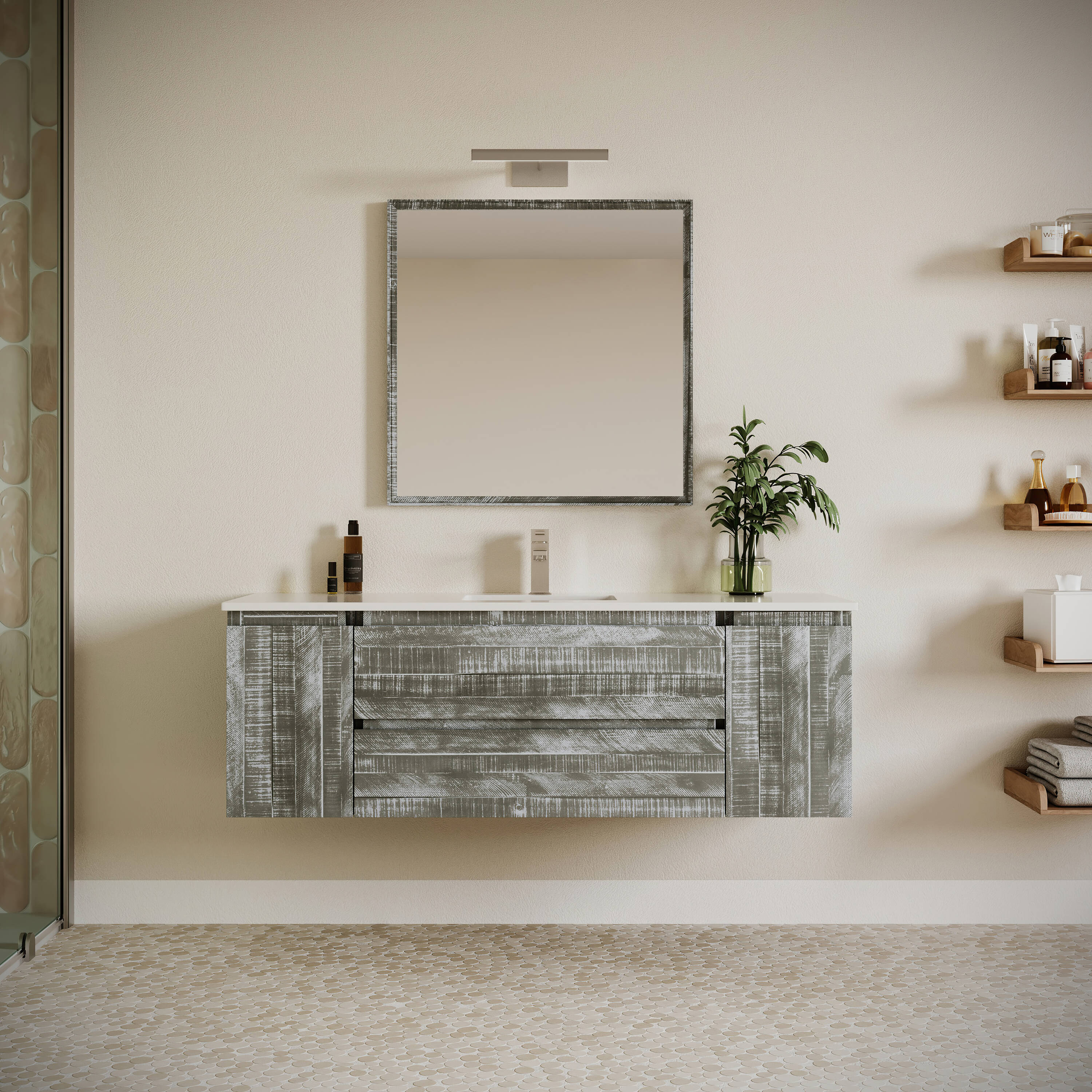 Fresca FVN31-123612ASH Formosa 60-in Sage Gray Undermount Single sink Floating Bathroom Vanity with White Quartz Top (Mirror Included)