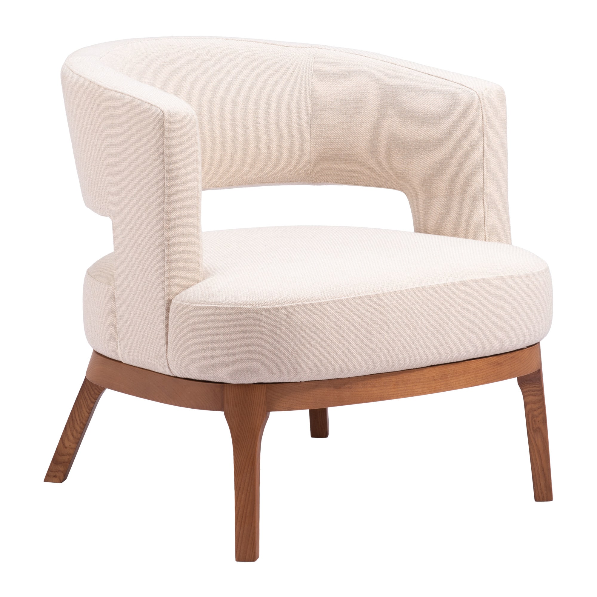Penryn Beige Upholstered Accent Chair with Wooden Base