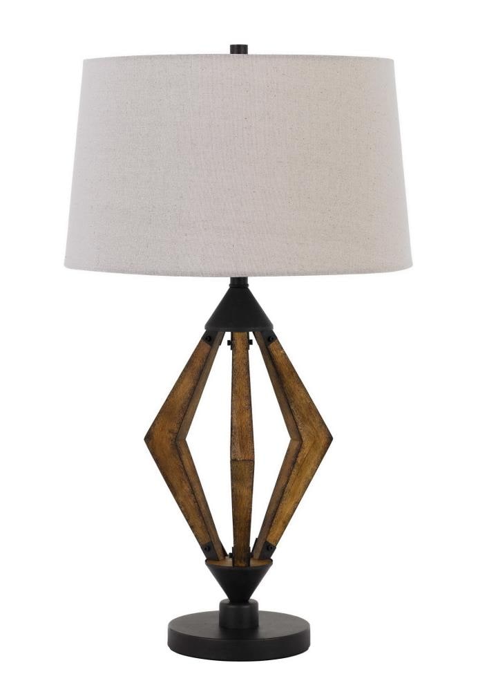 Cal Lighting BO-2856TB Valence Black and Wood 3-way Table Lamp with Fabric Shade