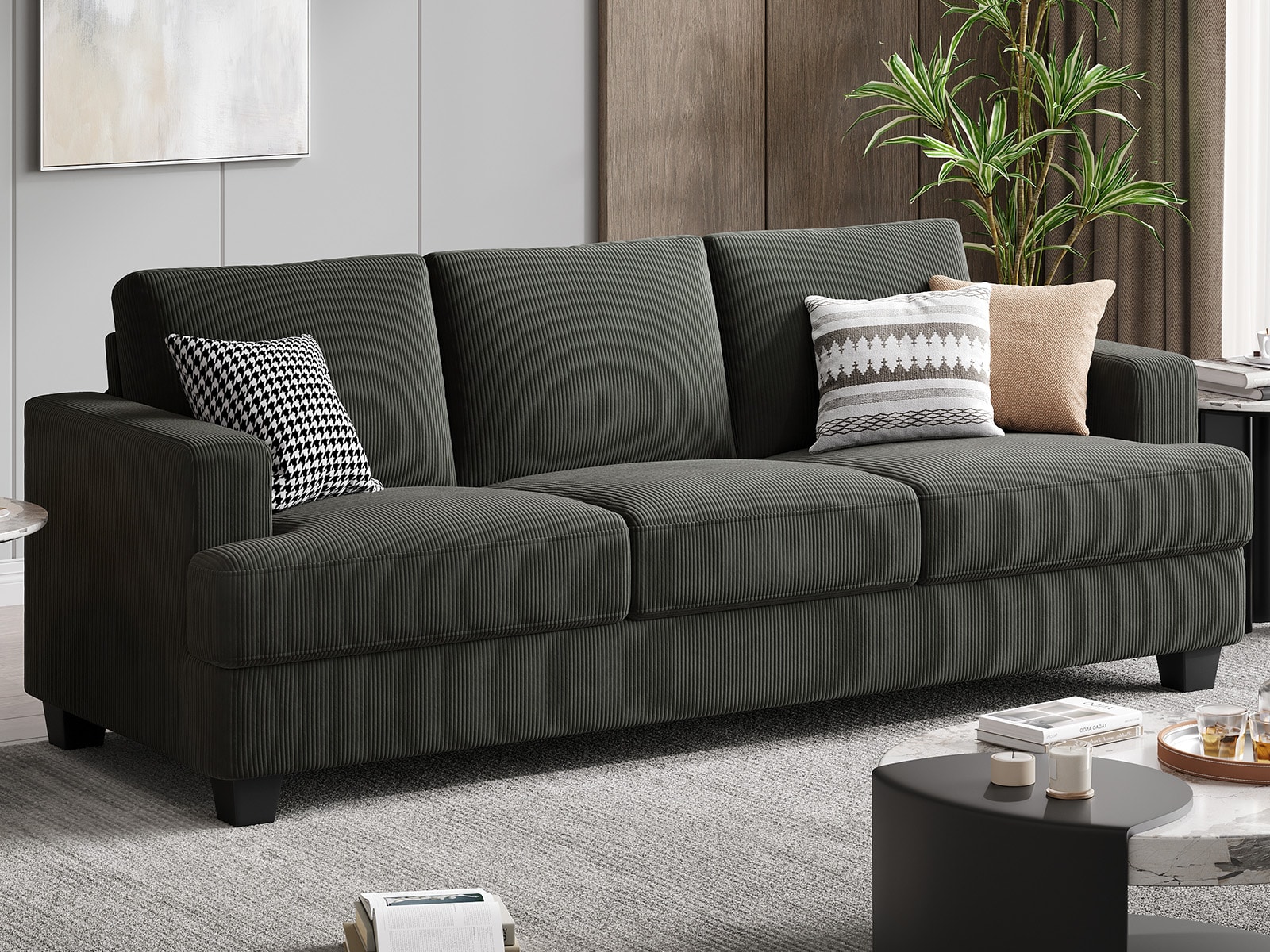 COPIAE 89 Inch 3 Seater Sofa with Extra Deep Seats Oversize Modern Couch and Sofa for Living Room Comfy Armrests and Seats and Backrests Easy Installation