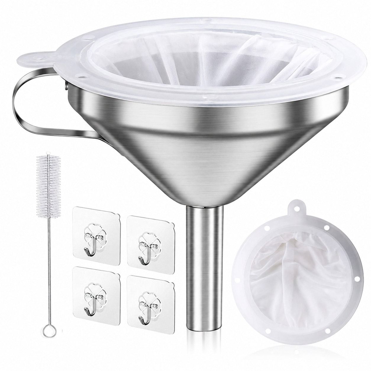 DHMHD  5 Inch Premium Stainless Steel Funnel with 200 Mesh Food Strainer Kitchen Funnel for Bottles and Jars durable home and garden accessory