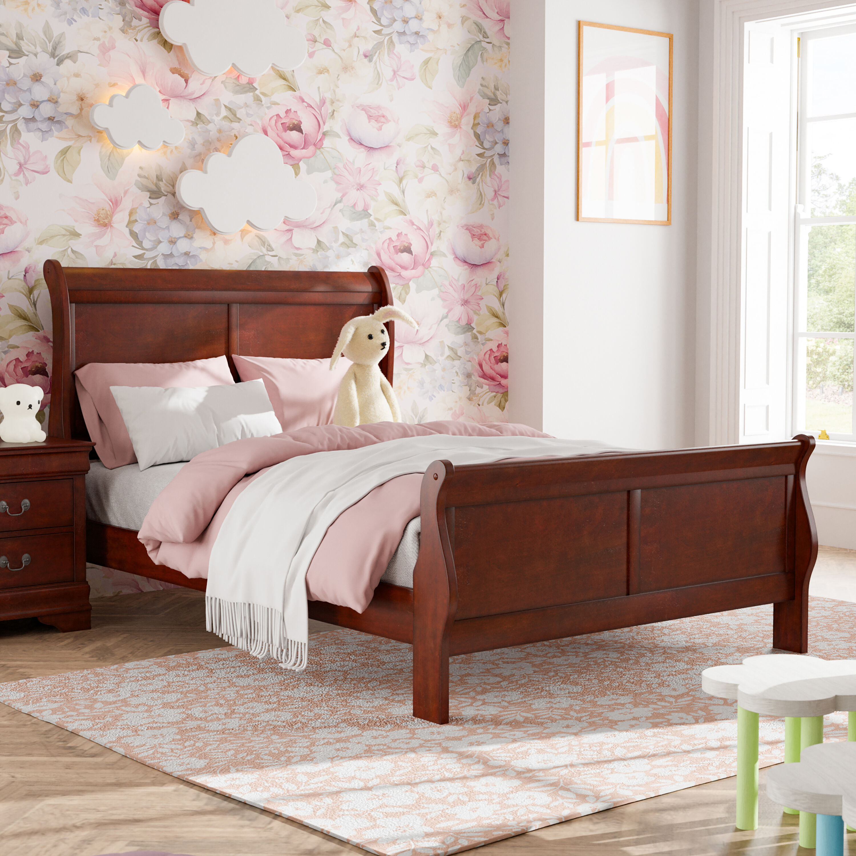 Furniture of America EC-7866CH-F Burkhart Cherry Full Wood Panel Bed