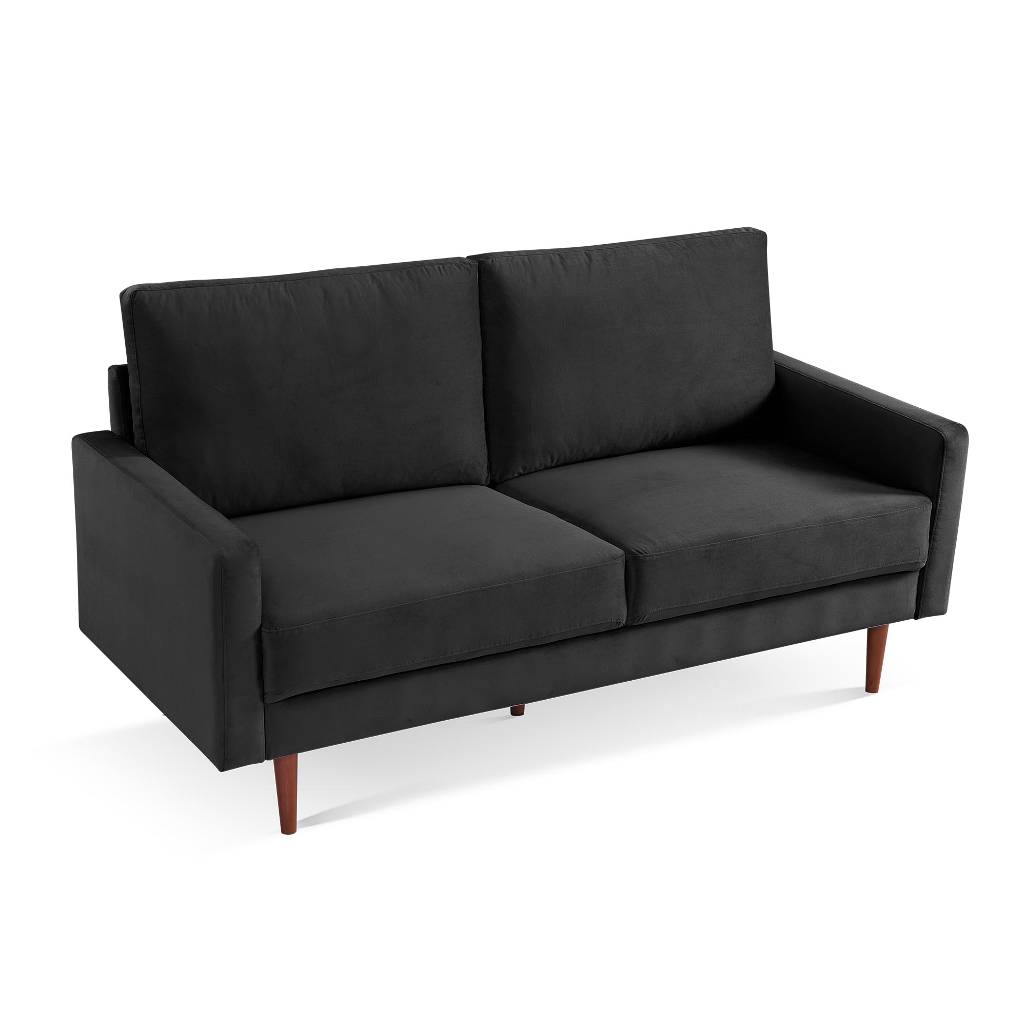 69 Inch Black Velvet Lawson Sofa with Wood Legs