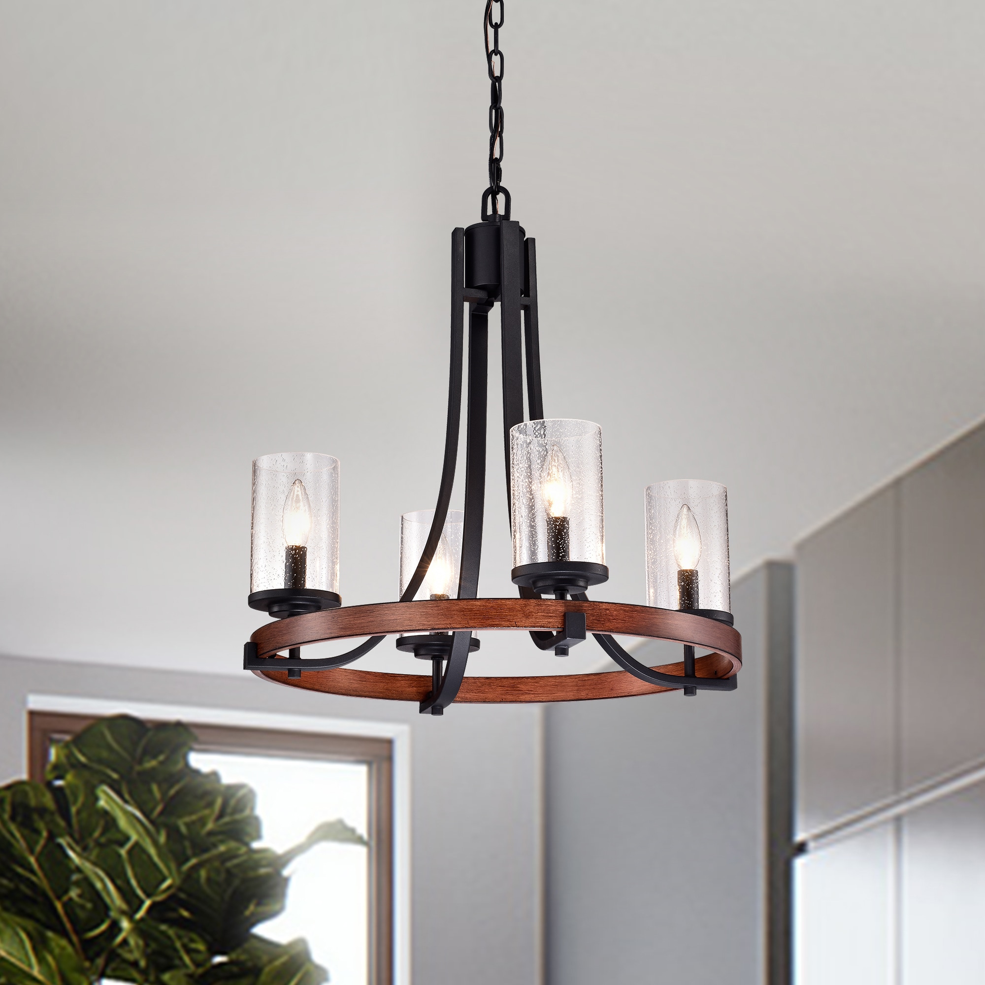 Edvivi EPD5568WD 4 -Light Black Farmhouse For Use in Bedrooms, Dining Rooms, Foyers, Kitchens, Living Rooms Chandelier