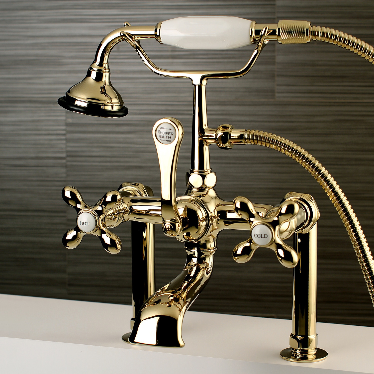 Kingston Brass Vintage Polished Brass Widespread 2-handle Bathroom Sink  Faucet with Drain (12.38-in)