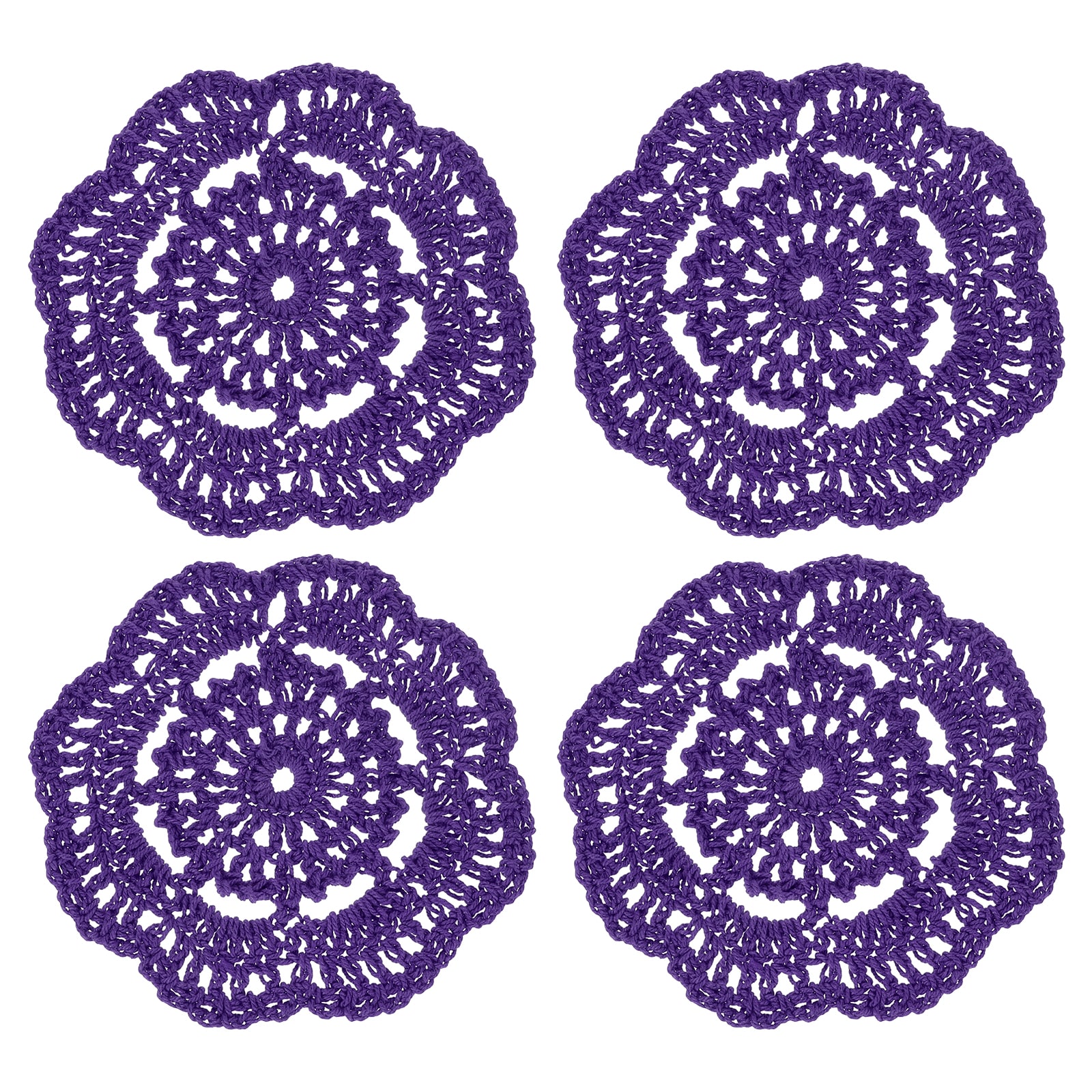 Unique Bargains Crochet Doilies 4pcs 4 Inch Cotton Woven Fabric Coasters Lace Round Handmade Coasters with Floral Pattern for Wedding Party Decoration (Dark Purple)