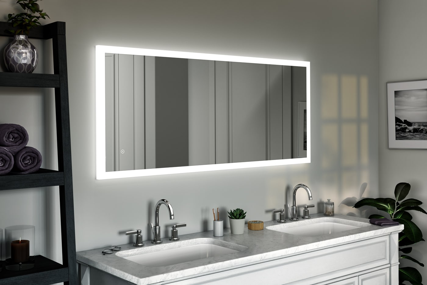 allen + roth Urban 24-in x 56-in Dimmable Lighted Fog Free Frameless  Bathroom Vanity Mirror in the Bathroom Mirrors department at