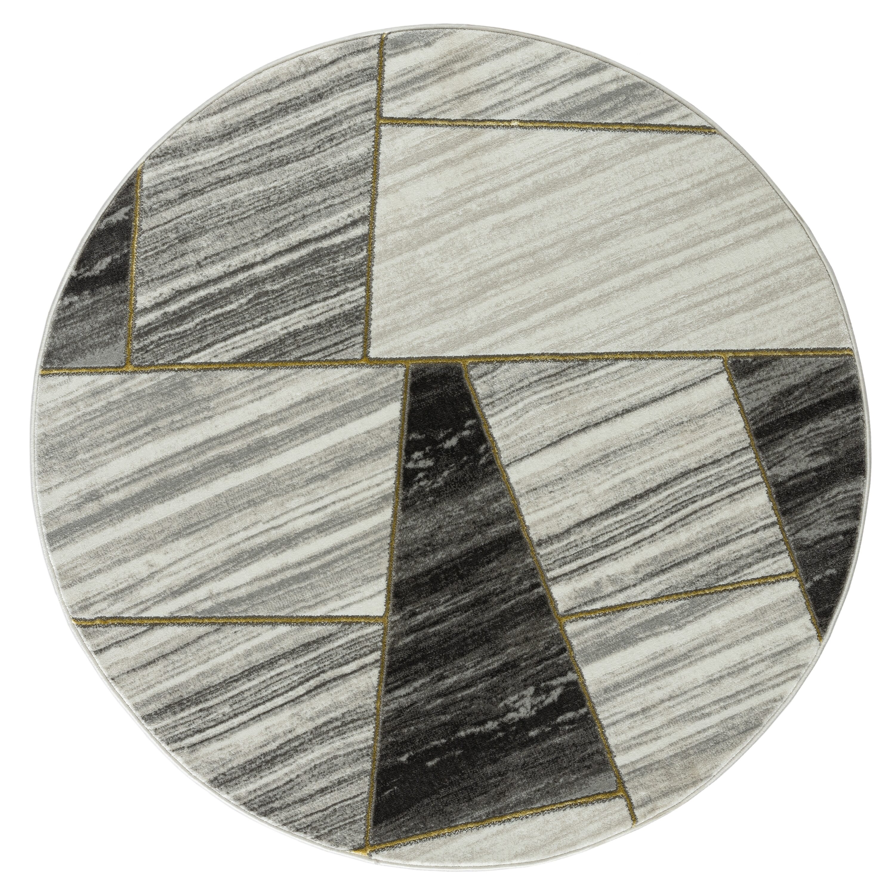 MDA Rugs Brooklyn 8 X 8 (ft) Gray/Gold Round Indoor Geometric Area