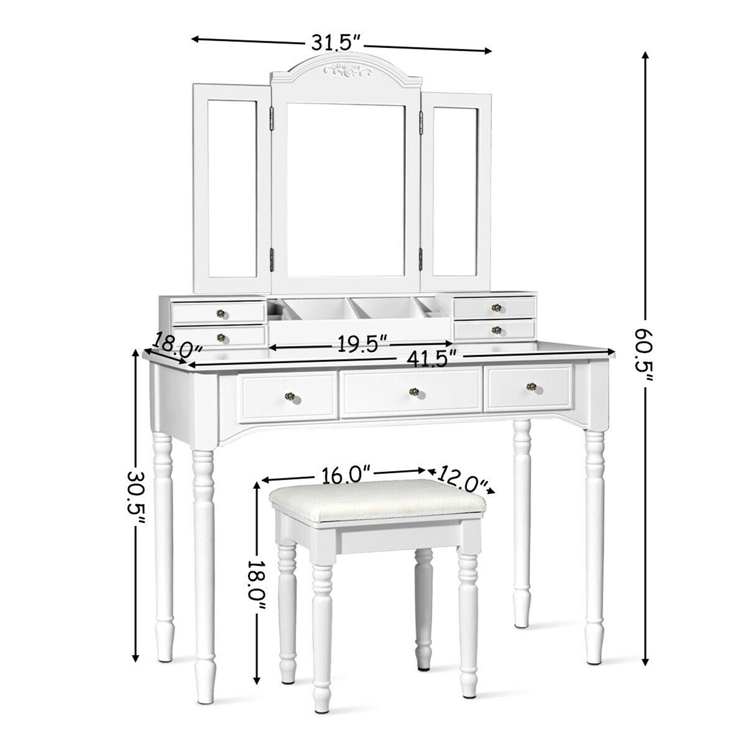Costway CSHY001336 Bedroom-Vanities - View #5