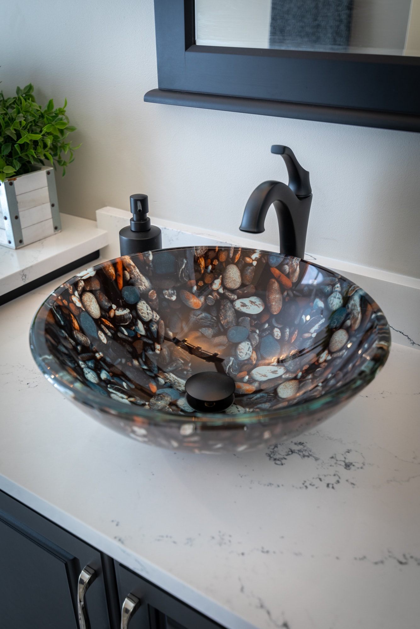 Eden Bath Glass Vessel Round Rustic Natural Pebble Bathroom Sink (16.5 ...