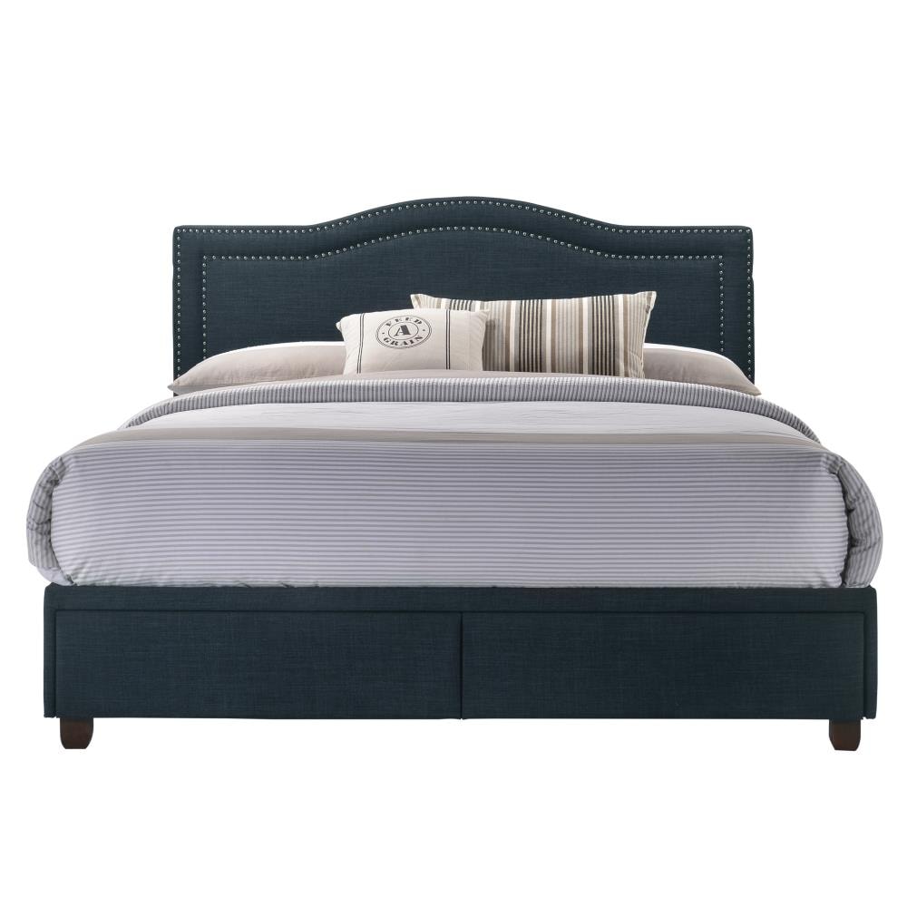 HomeFare DS-D188-295-642 Blue Queen Wood Upholstered Bed with Storage