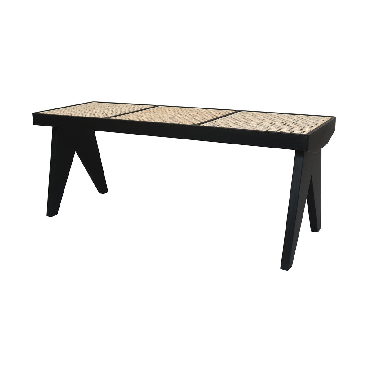 Jeffan BN-75601-BK Franco Wooden Bench With Cane Seat Black