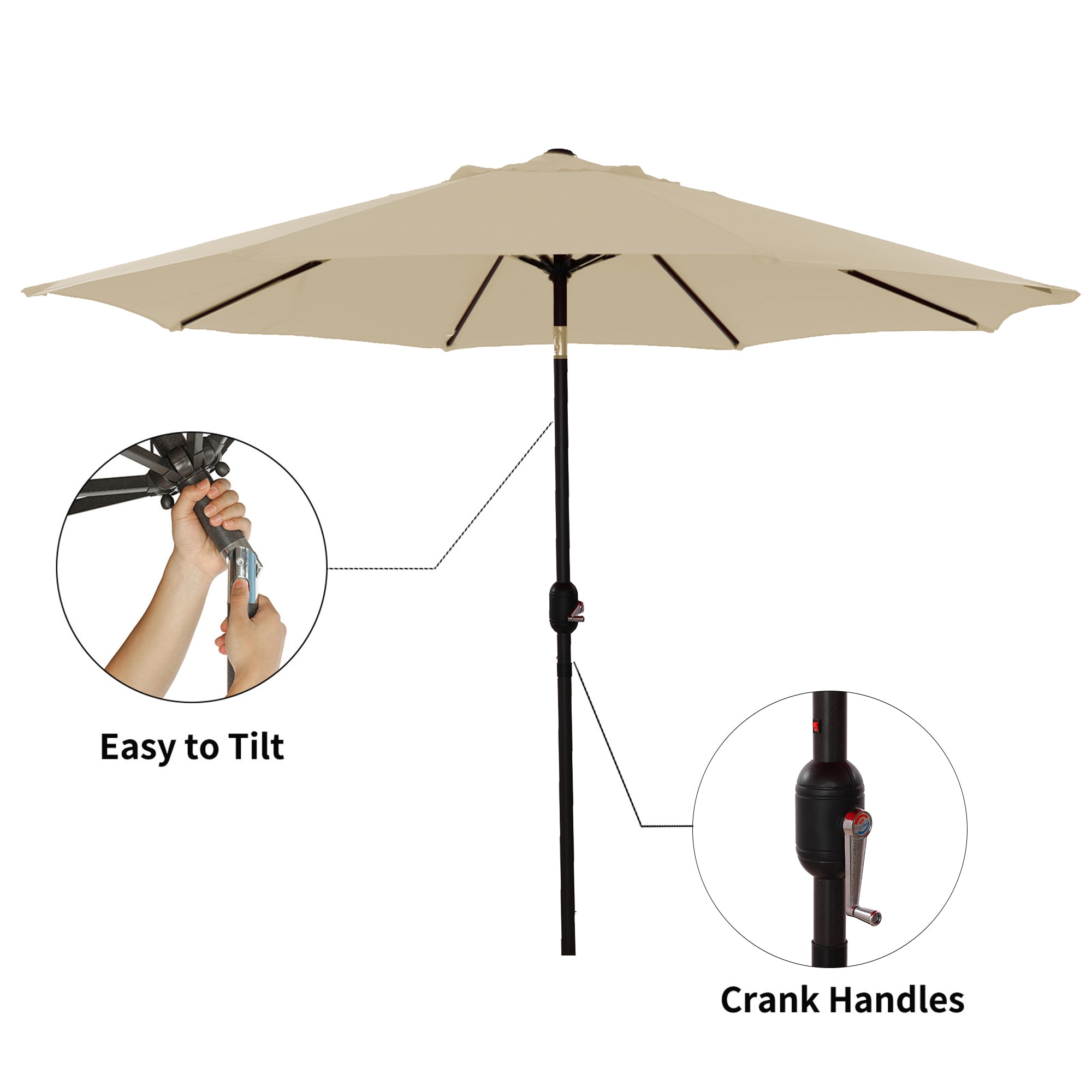 CASAINC 9-ft Aluminum Tan Crank Garden Patio Umbrella ED-UM9H200002 at ...