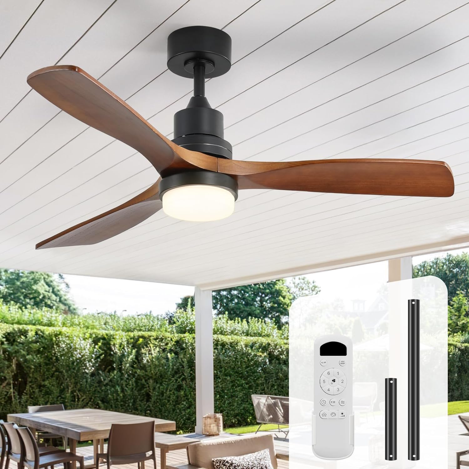 Garvee 52 Inch Modern Solid Wood Ceiling Fan With Light Remote Control Quiet DC Motor Indoor Outdoor Fan Lamp For Bedroom Living Room Farmhouse Patio