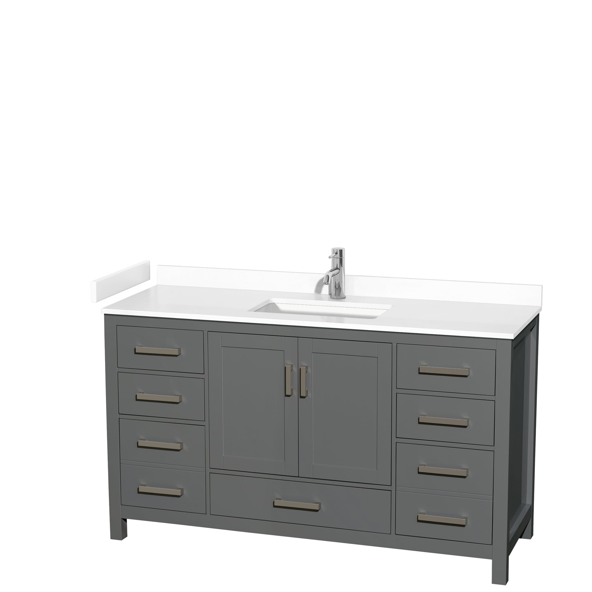 Wyndham Collection WCS141460SKGWCUNSMXX Sheffield 60-in Dark Gray with Brushed Chrome Trim Undermount Single Sink Bathroom Vanity with White Cultured Marble Cultured Marble Top