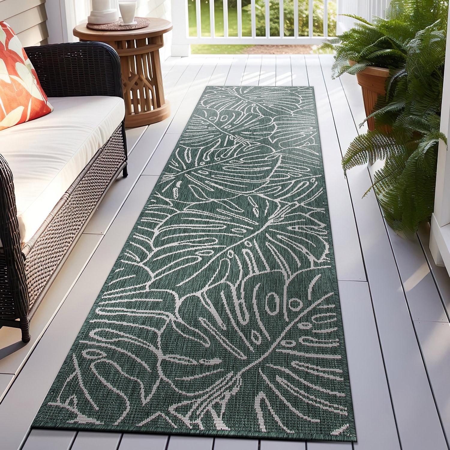 World Rug Gallery 4031GREEN2X7 2 x 7 (ft) Loomed Synthetic Green Rectangular Indoor/Outdoor Floral/Botanical Runner rug