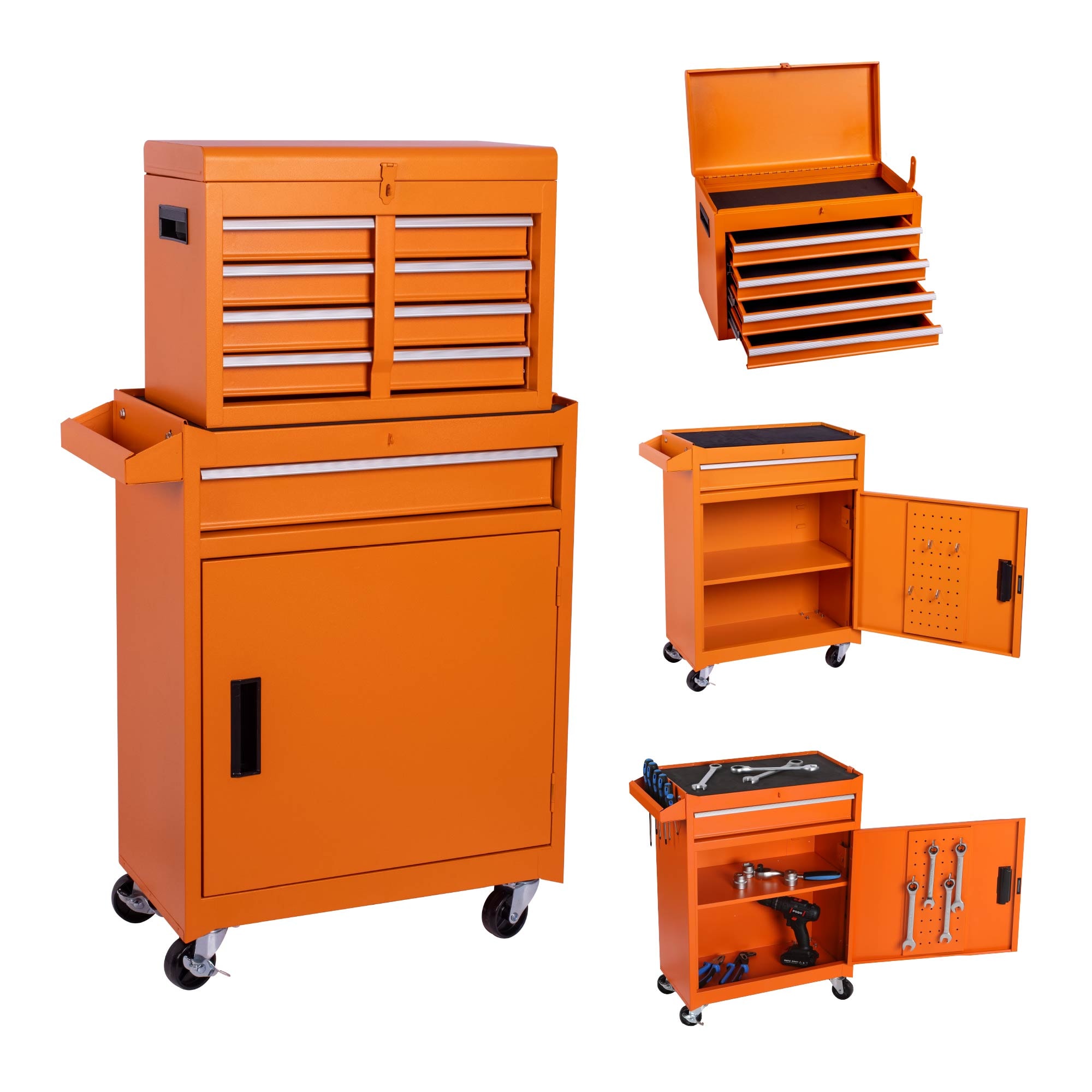 Loheer 20.7-in Heavy Duty Rolling Tool Cabinet 5 Drawer Metal Tool Chest with Detachable Top Box and Wheels