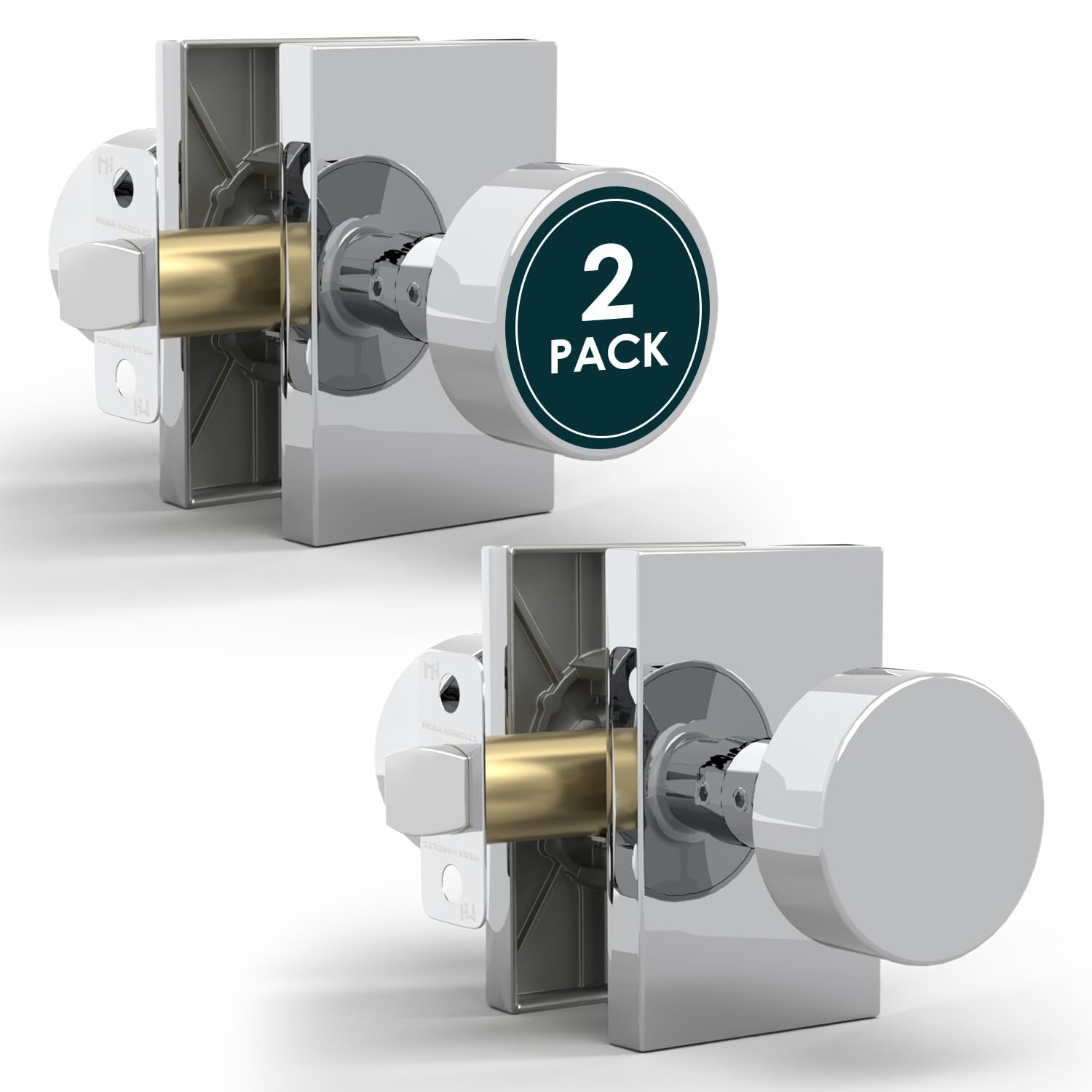 Mega Handles Laura Passage Door Knobs - 2 Pack Reversible Interior Door Knob - Heavy Duty Closet and Hallway Passage Silver Door Knobs - No Lock - Fits All Standard Door Sizes - Polished Chrome #LAURA-PA-PC-2