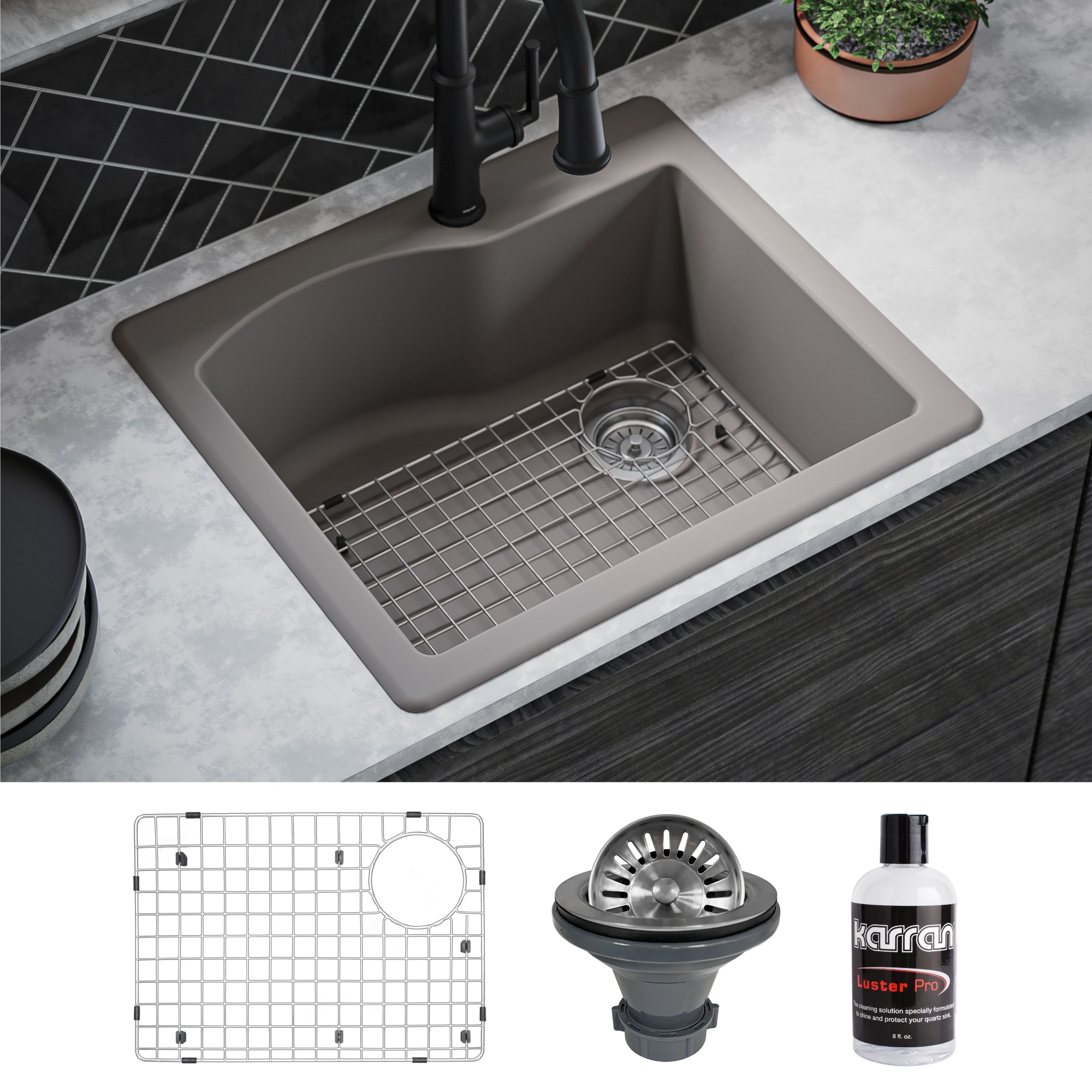Karran QT-671-CN-PK1 Drop-in or undermount 25-in x 22-in Quartz Single bowl Kitchen Sink