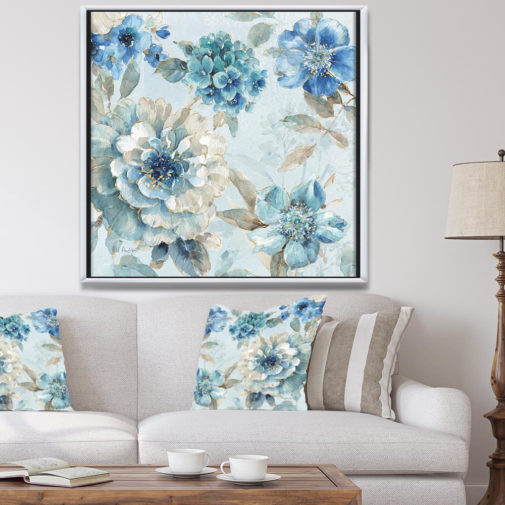 Designart Wood Floater Frame 30-in H x 30-in W Floral Print on Canvas ...