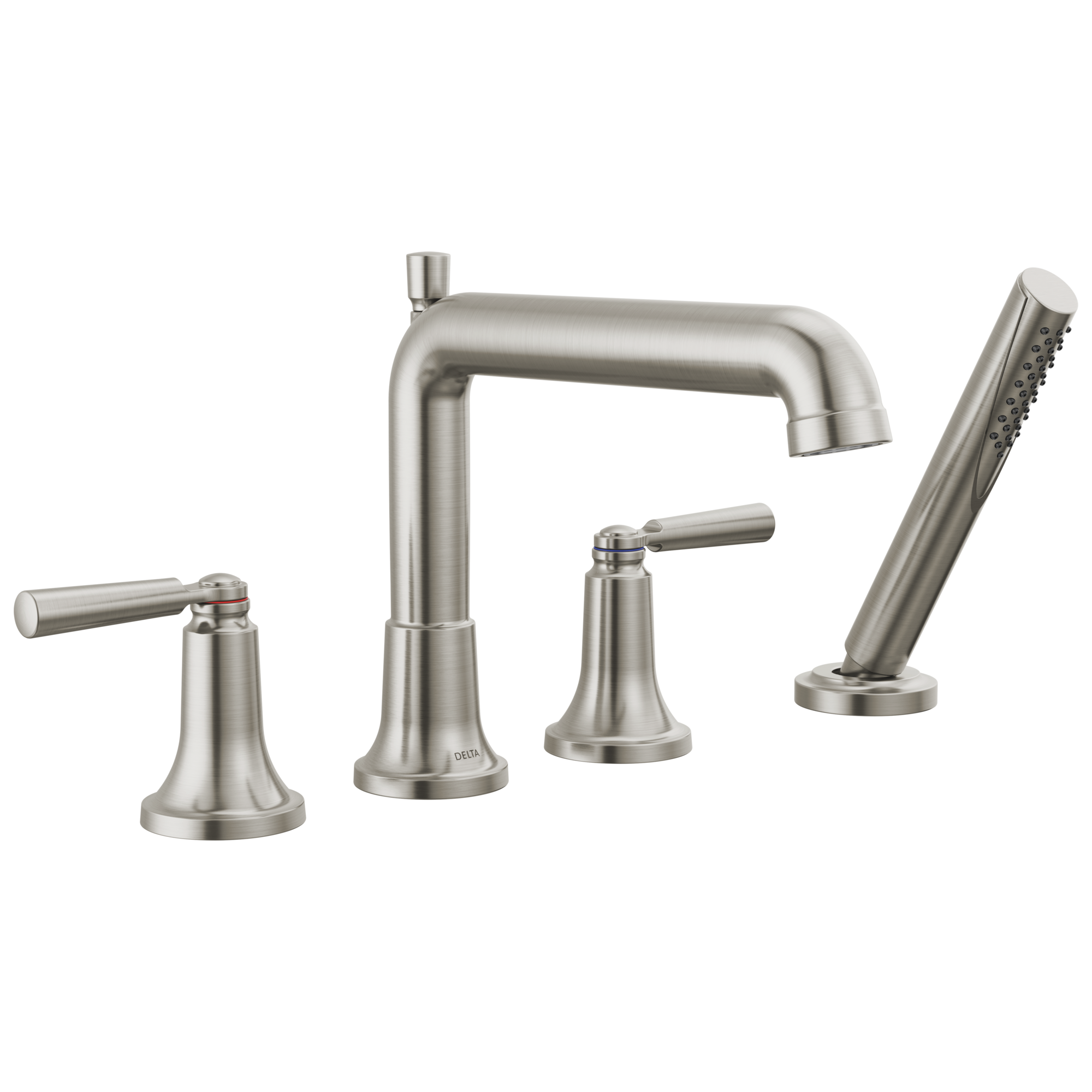Delta T4736-SS Saylor Stainless 2-handle Deck-mount Roman Low-arc Bathtub Faucet with Hand Shower