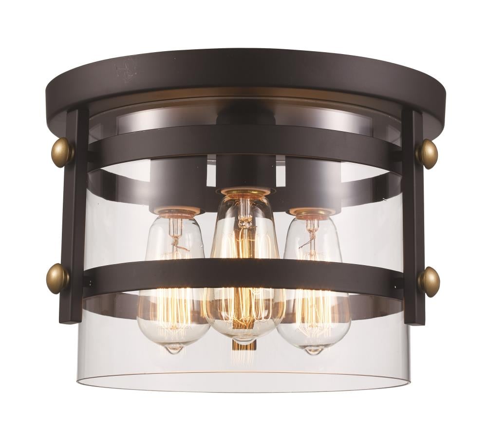 Lucid Lighting 3-Light 12-in Rubbed Oil Bronze/Antique Gold Flush Mount ...