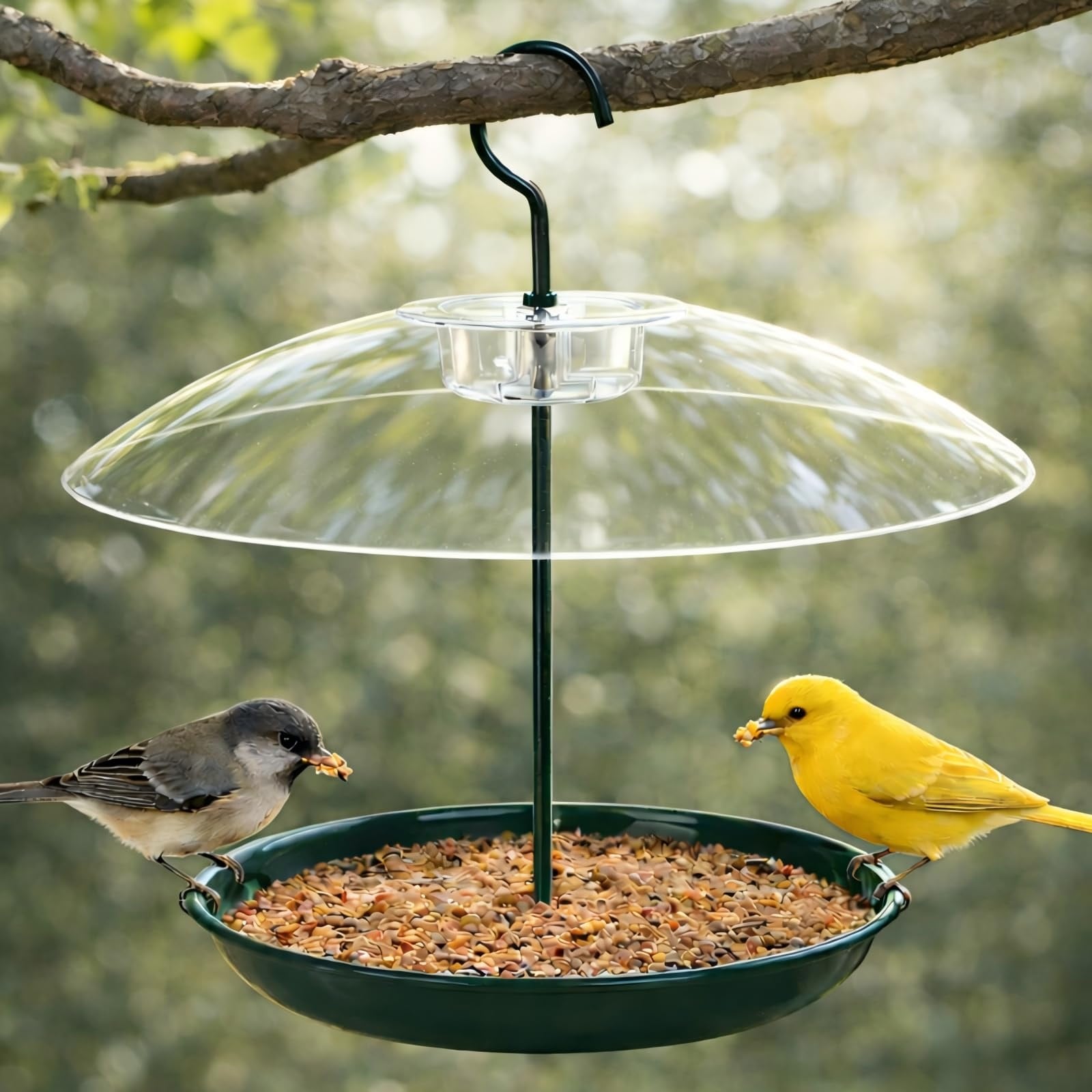 Lukvuzo -  Hanging Platform Bird Feeder 12 Inch Weatherproof Dome Metal Tray Squirrel Resistant O...