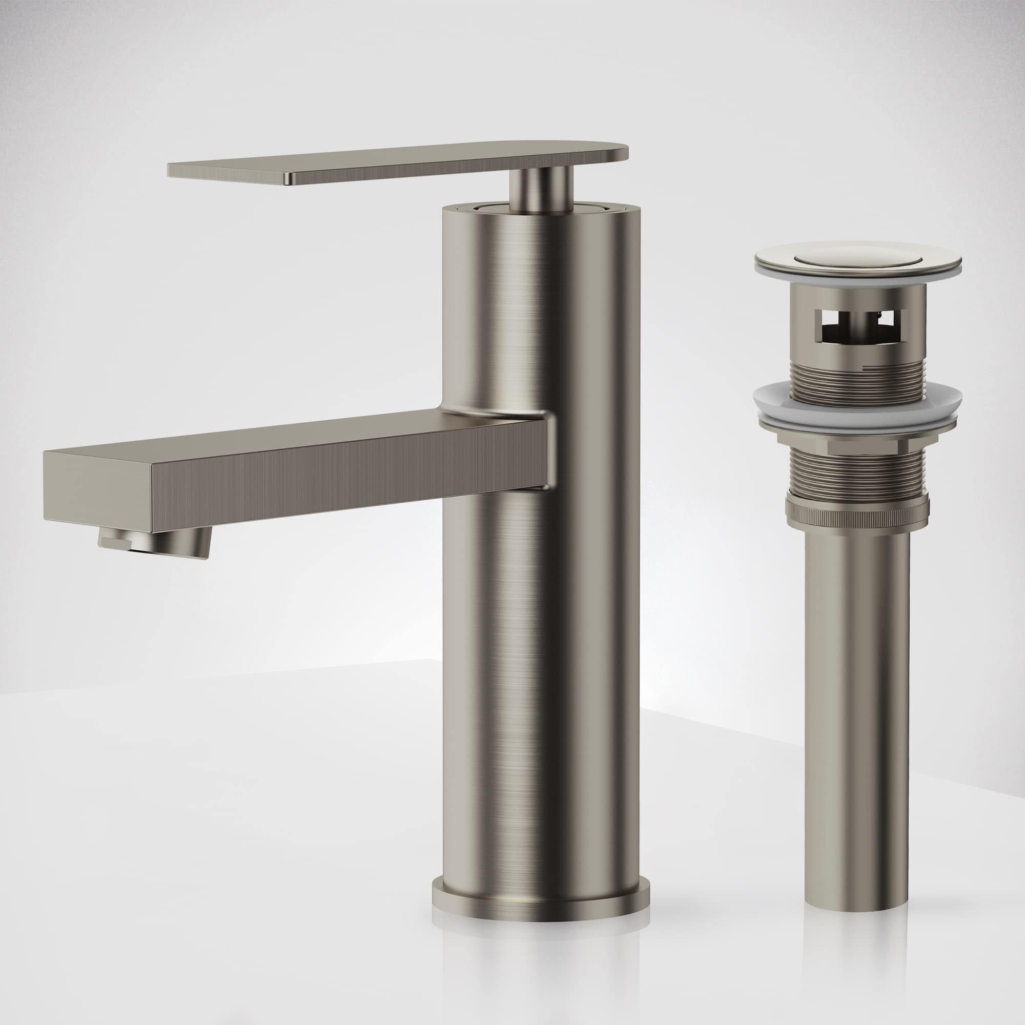 EVERSTEIN Single Hole Bathroom Sink Faucet with Drain Assembly Single Handle Solid Brass Low-Arc Bathroom Faucet with Supply Lines in Brushed Nickel 1.2 GPM