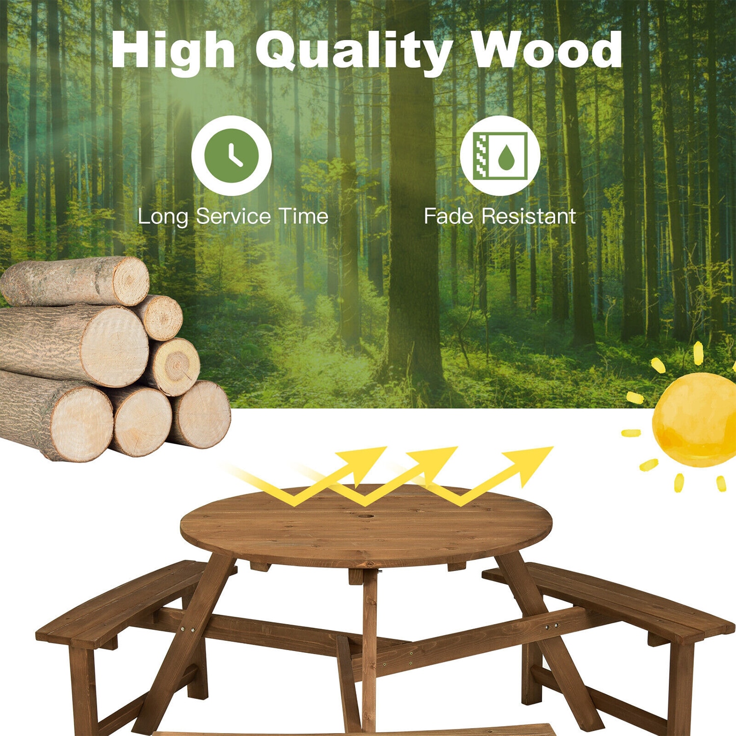 8 seater best sale round picnic table