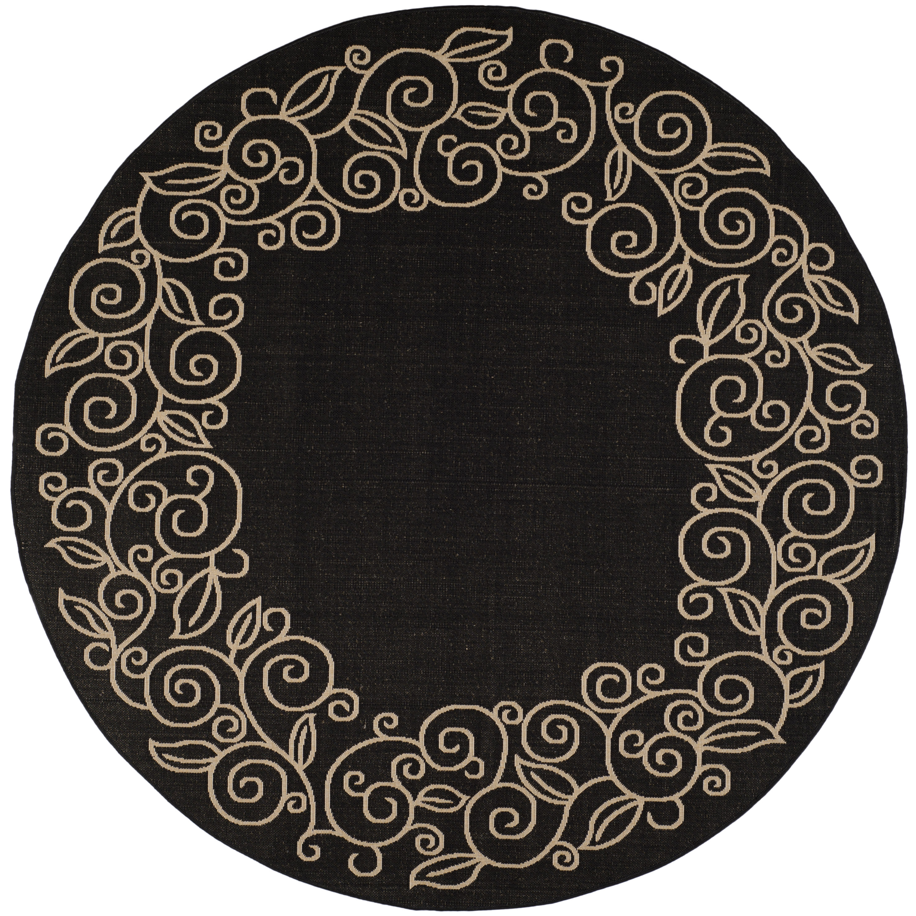 Safavieh CY5139D-8R Courtyard Torrence 8 x 8 (ft) Loomed Polypropylene Black/Beige Round Indoor/Outdoor Floral/Botanical Coastal Area rug