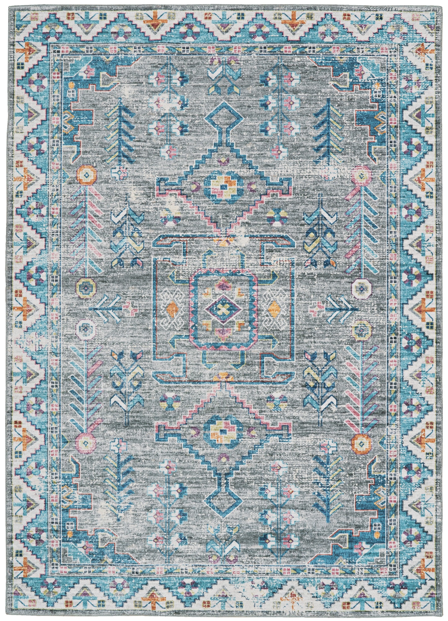 Linon RUGWR0635 3 X 5 (ft) Gray/Green Indoor Machine Washable Area Rug