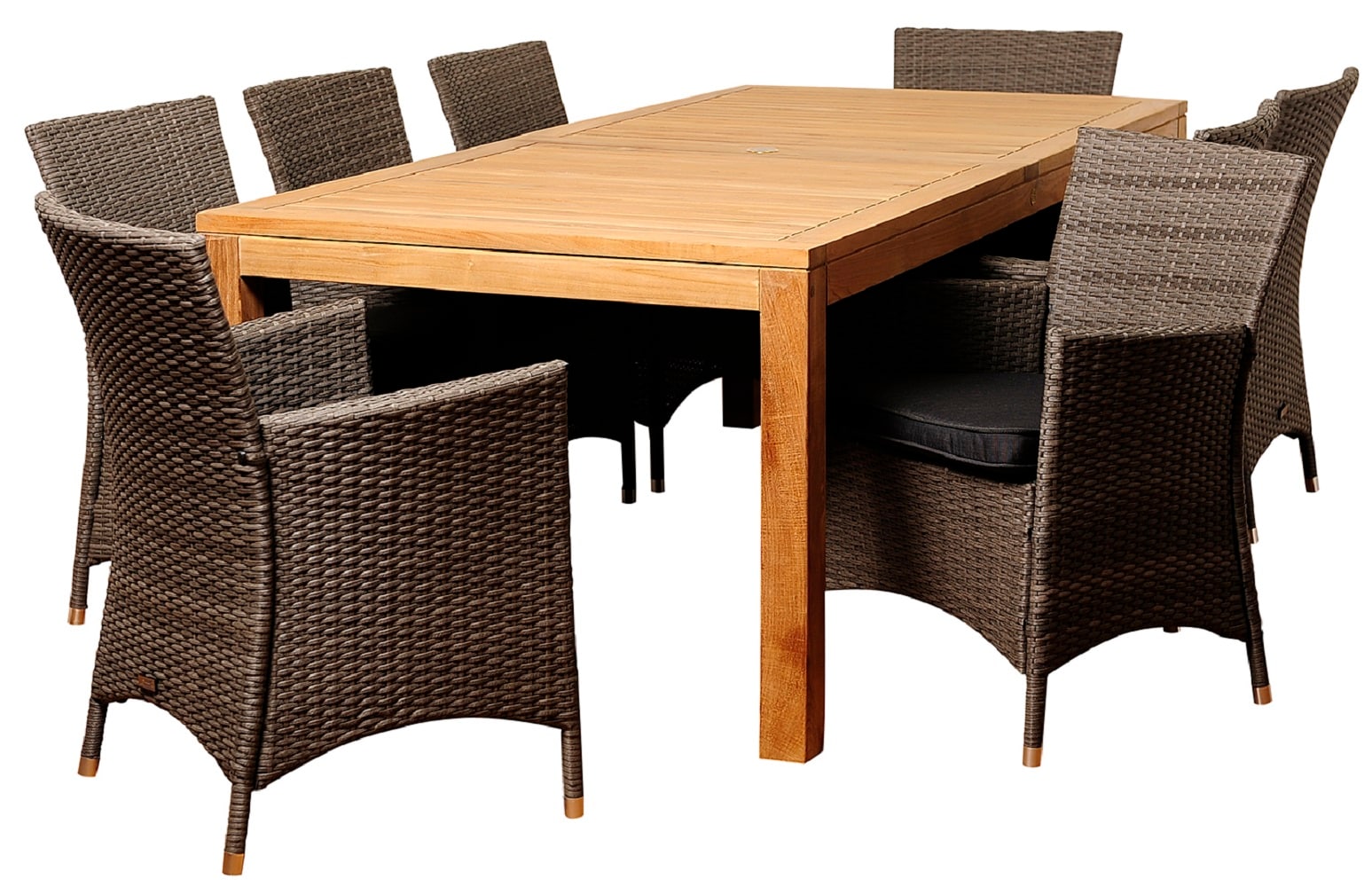 Envelor EN-IH-DERR9PC Amazonia 9 -Piece Brown Wicker Patio Dining Set Wood Rectangle Table with 8 Gray Cushions Stationary Chairs