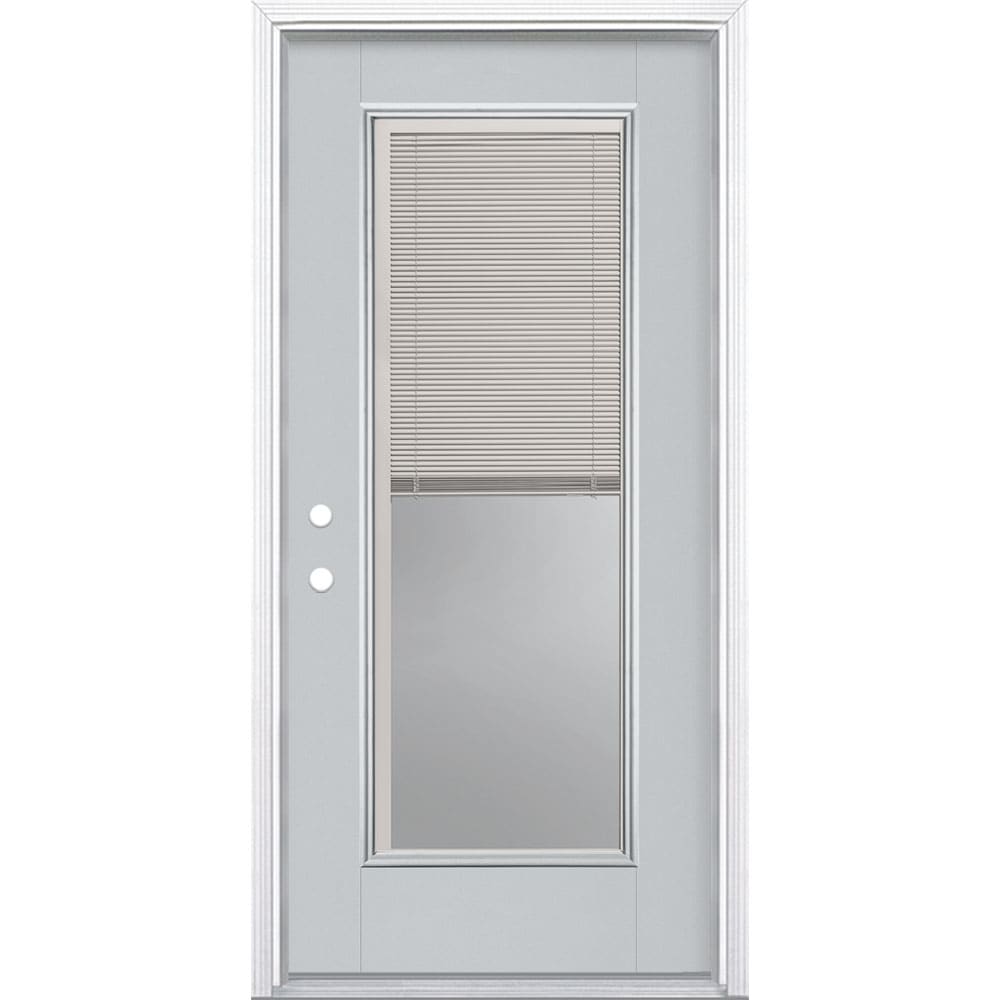Masonite 1218623 36-in x 80-in x 4-9/16-in Fiberglass Full lite Right-hand inswing Infinity Gray Painted Prehung Front Door with Brickmould Insulating core with Blinds
