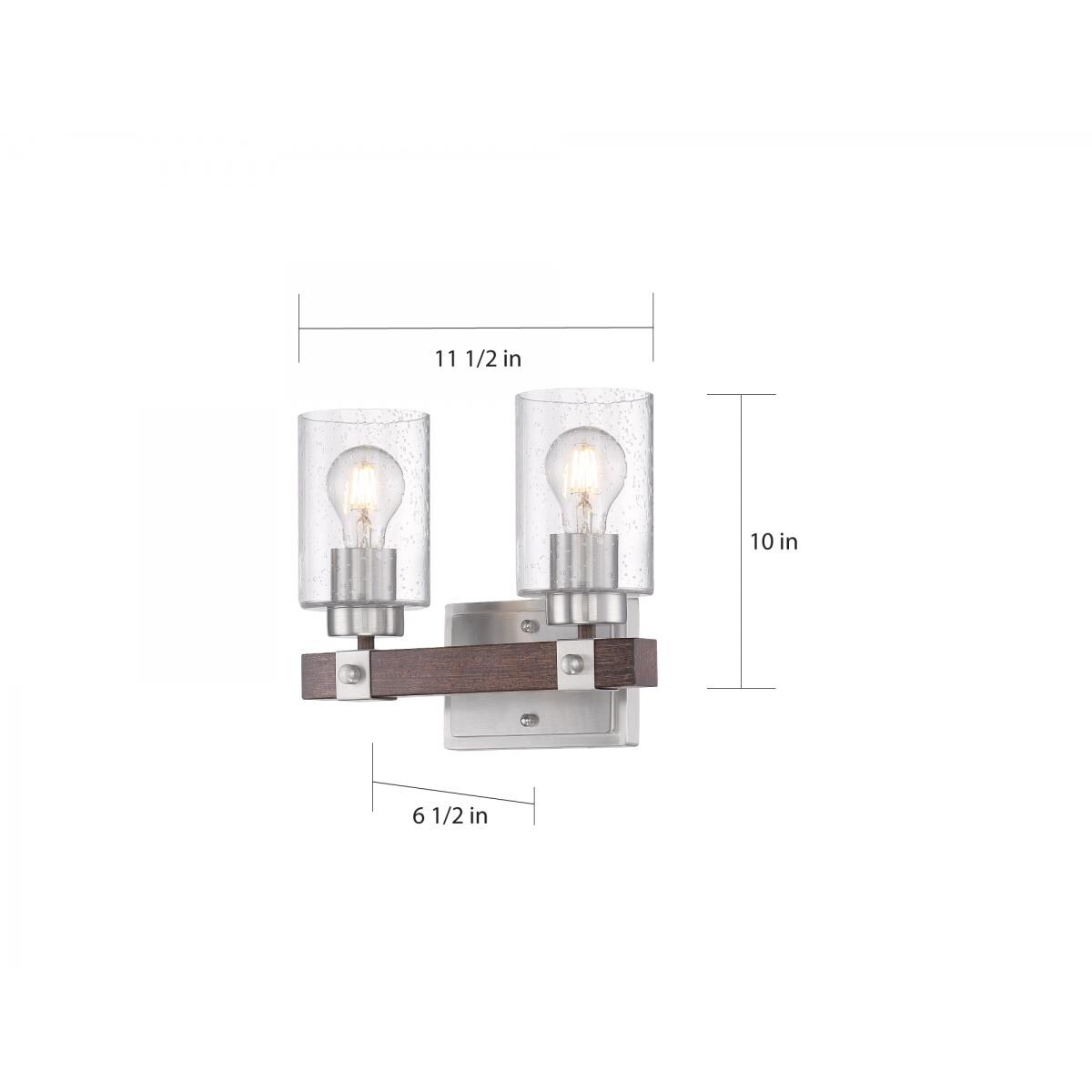 11.5-in 2-Light Brushed Nickel and Nutmeg Wood Traditional Vanity Light ...