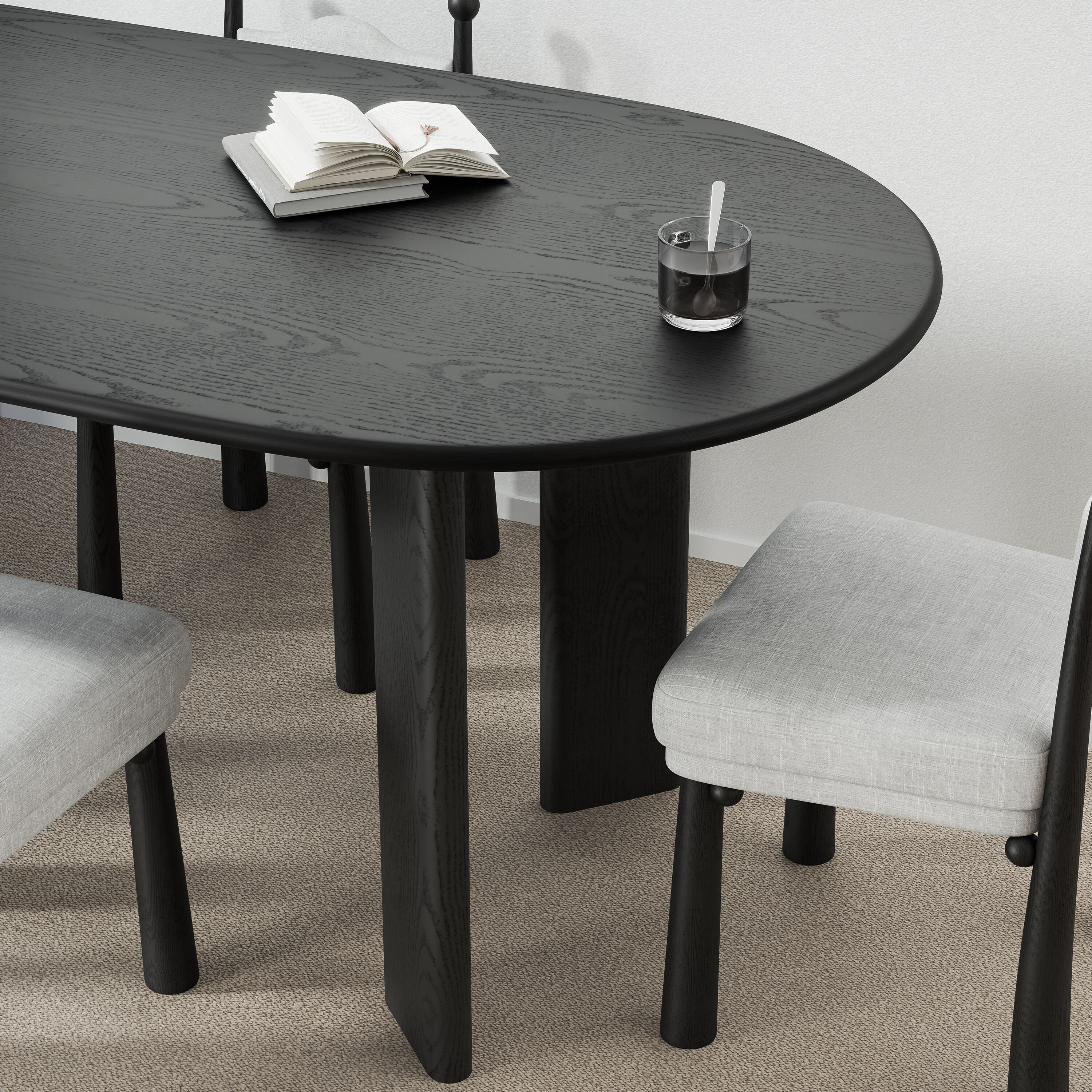 Misty Moon Black Oval Dining Tables Seater 6 with Inward Oblique ...