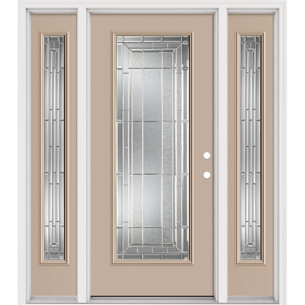 Masonite 631268 Sequence 64-in x 80-in x 4-9/16-in Fiberglass Full lite Left-hand inswing Sandy Shore Painted Prehung Slab Front Door with Sidelights with Brickmould Insulating core